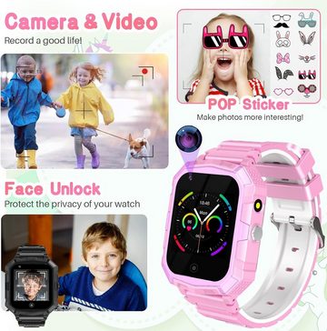 EURHOWING Kinder mit GPS und Telefonfunktion Smartwatch (1,4 Zoll, 4G), IP67 Wasserdicht mit WLAN Videoanruf Kamera Musik-Video-Player