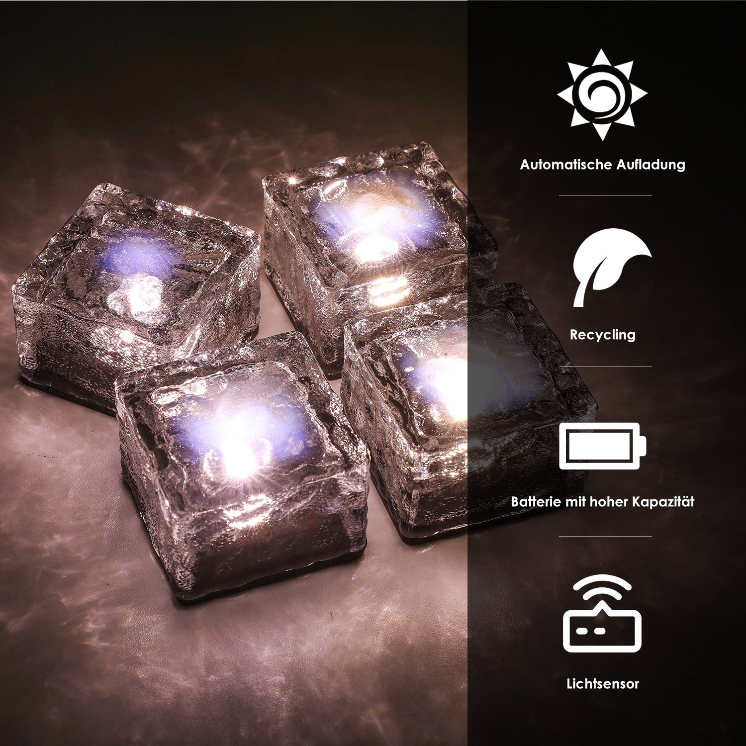 oyajia LED Solarleuchte 4/8x Solarlampe Glaswürfel günstig online kaufen
