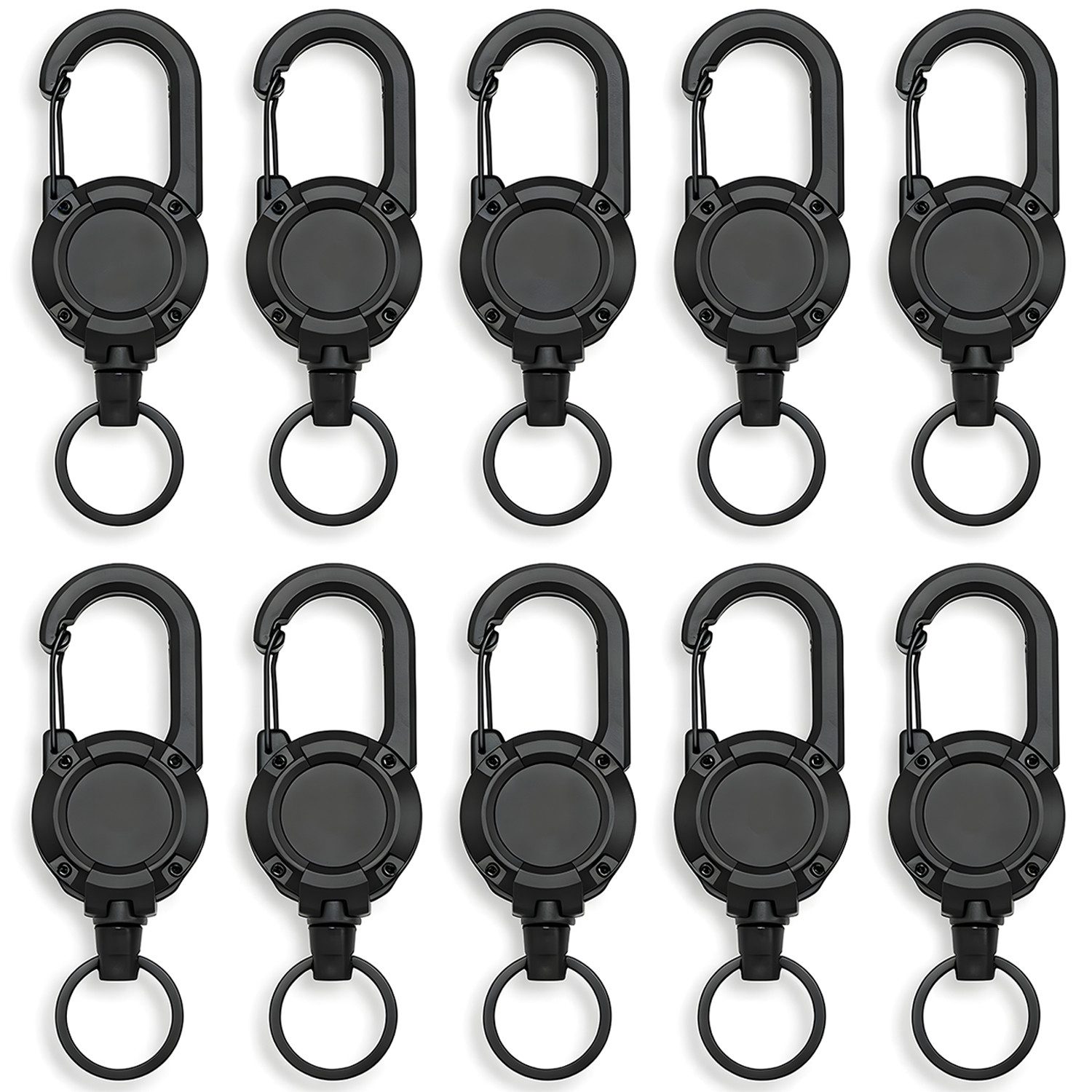 HEYHIPPO Schlüsselanhänger Multitool Karabiner – ausziehbarer Schlüsselanhänger & Badgehalter (Set, ausziehbare Schlüsselhalter mit Kordel– für Ausweise & Schlüssel), Ausziehbarer Schlüsselhalter (10 Stk)mit Stahlseil 60cm,200g Zugkraft