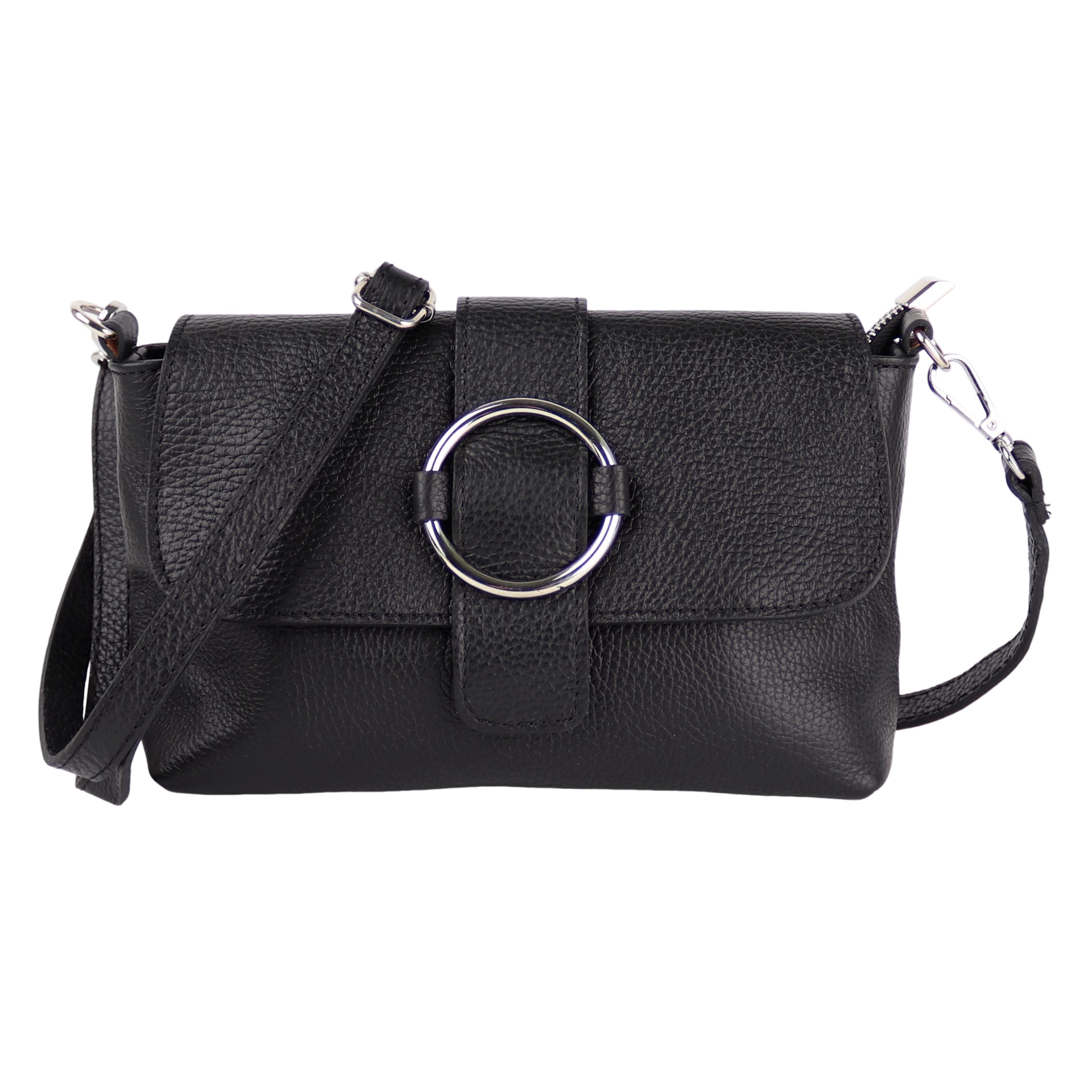 MIRROSI Umhängetasche Damen, Echtleder, Leder, Made in Italy, Umhängetasche, (Schultertasche für jeden Anlass (1 Tasche mit 1 oder 2 Gurte), 26x15x8cm), Crossbody Bag, Schwarz, gemusterten& verstellbaren Schulterriemen