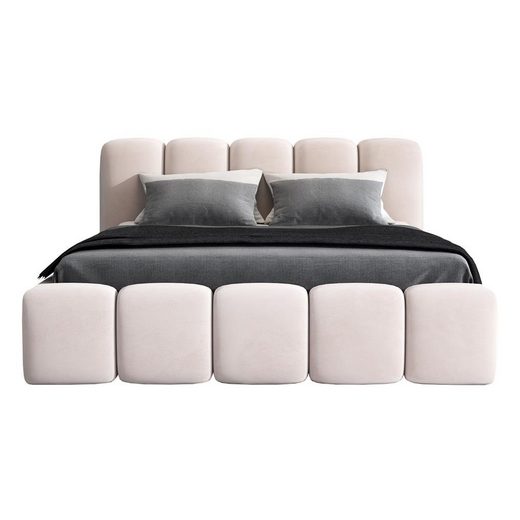 A&J MÖBELLAND GMBH Polsterbett SONIC mit Bettkasten und Lattenrost 90x200 cm Beige