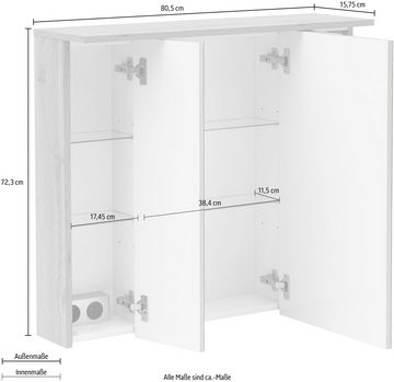 Schildmeyer Spiegelschrank Nora Breite 80,5 cm, 3-türig, LED-Beleuchtung, Schalter-/Steckdosenbox