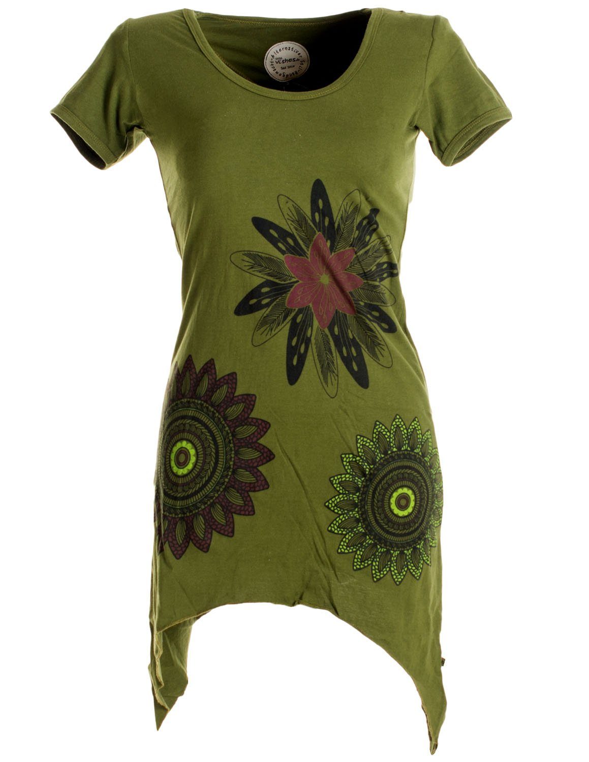 Vishes Tunikakleid Asymmetrisches Longshirt m. großen Blumen bedruckt Boho, Elfen, Hippie Style