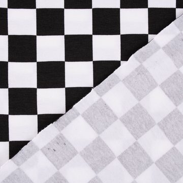 SCHÖNER LEBEN. Stoff Baumwolljersey Jerseystoff Squares Karos Würfel schwarz weiß 1,45m, allergikergeeignet