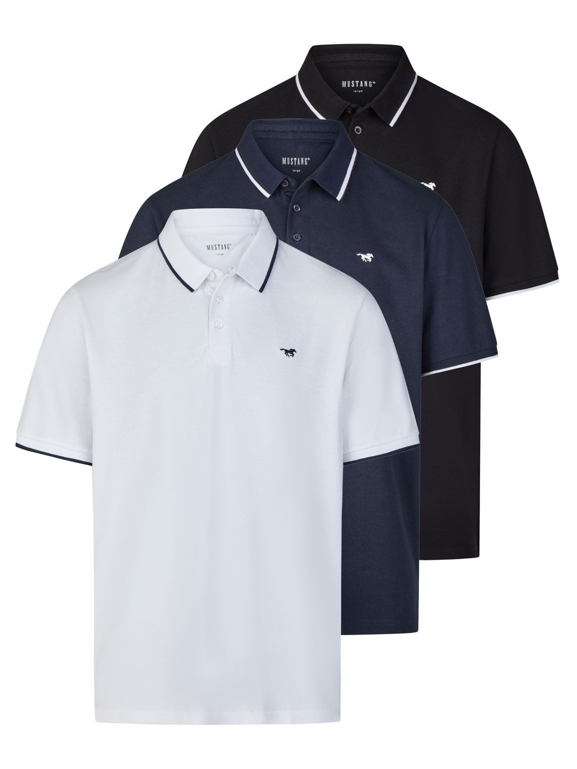 MUSTANG Poloshirt Herren Polohemd Pablo 3er-Set Regular Fit (Vorteilspack, 3-tlg) Basic Sommer Shirt aus 100% Baumwolle
