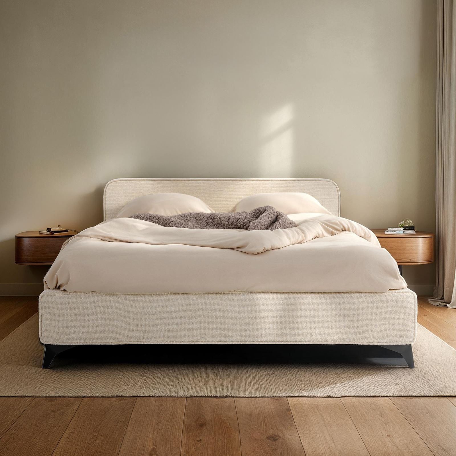 IDIMEX Polsterbett MARINI 120x200 Cm Beige – Gepolstertes Doppelbett Mit Lattenrost & Holzgestell