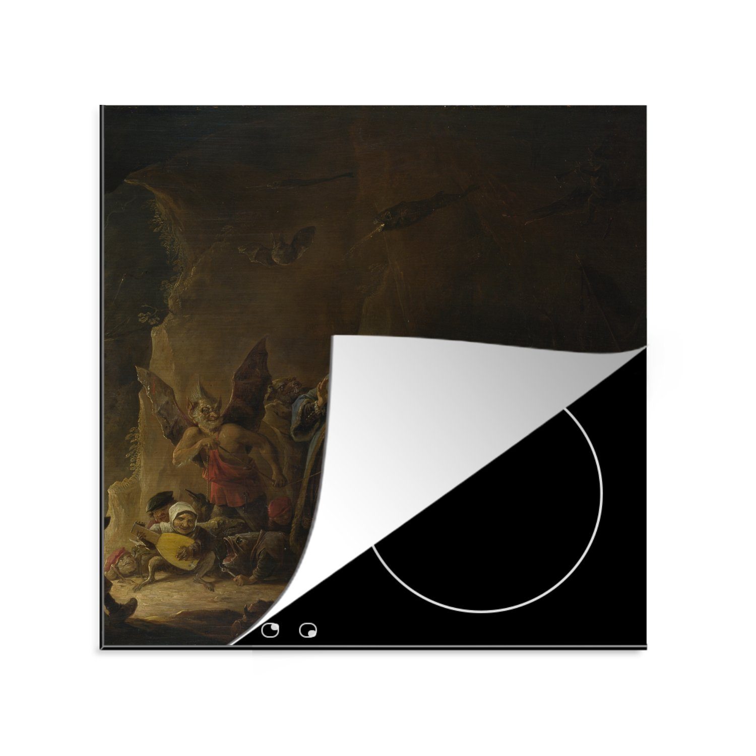 MuchoWow Herdblende-/Abdeckplatte Der reiche Mann, der zur Hölle geführt wird - David Teniers der, Vinyl, (1 tlg), 78x78 cm, Ceranfeldabdeckung, Arbeitsplatte für küche