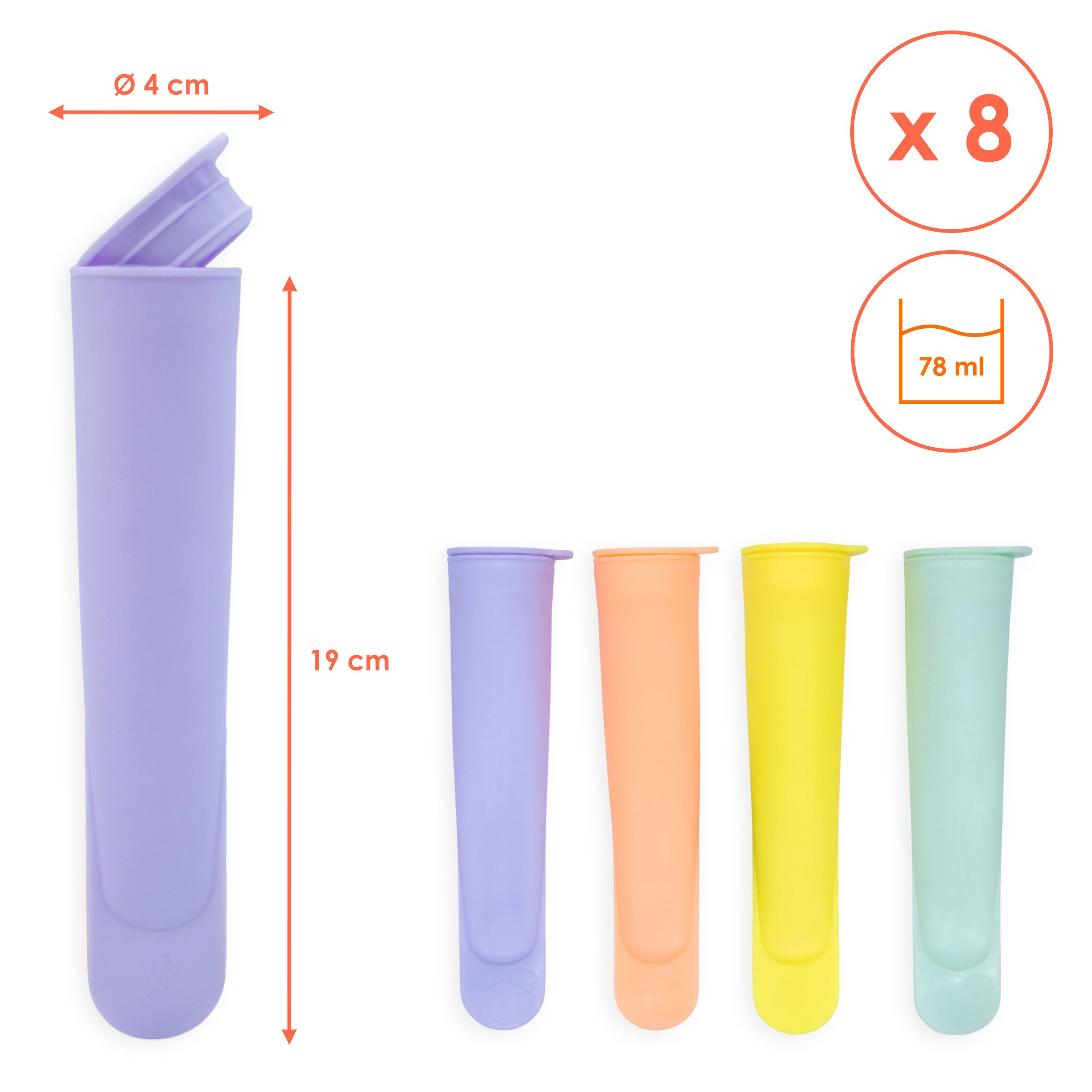Spetebo Eisform Silikon Eisform Tüte mit Deckel 78 ml - 8er Set, (Anzahl 1-tlg), wiederverwendbar
