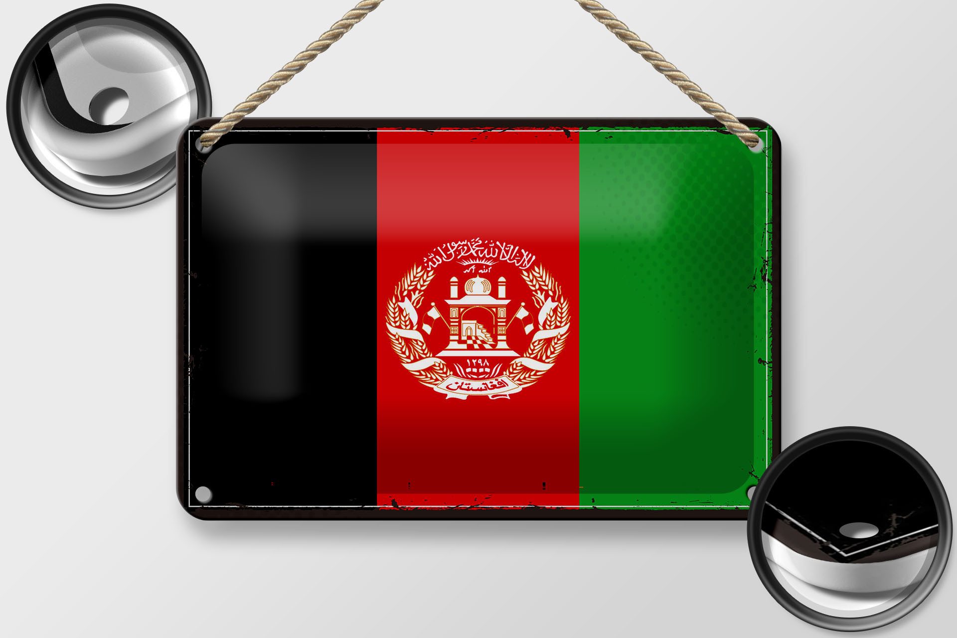 Femer GmbH Metallschild Flagge Afghanistans 18x12cm Retro Afghanistan, (1 St), gewölbte Oberfläche, abgerundete Ecken, umgeschlagene Kanten