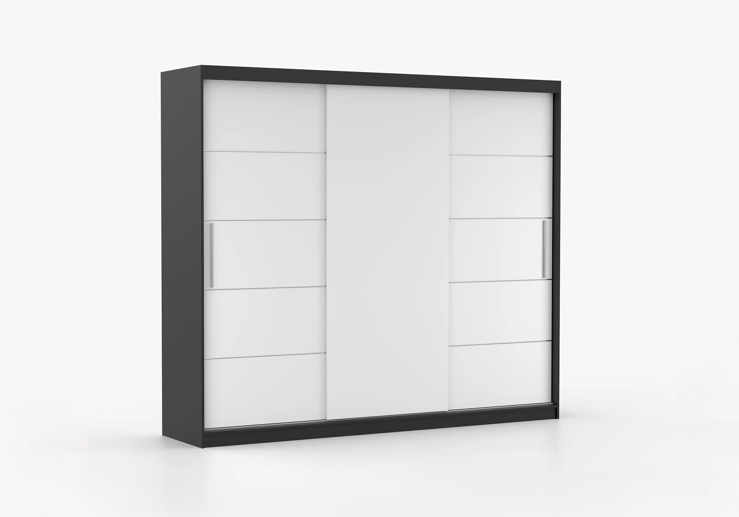 imoebel24 Schwebetürenschrank ALBA II 250 cm - Schwarz Matt / Weiss Matt