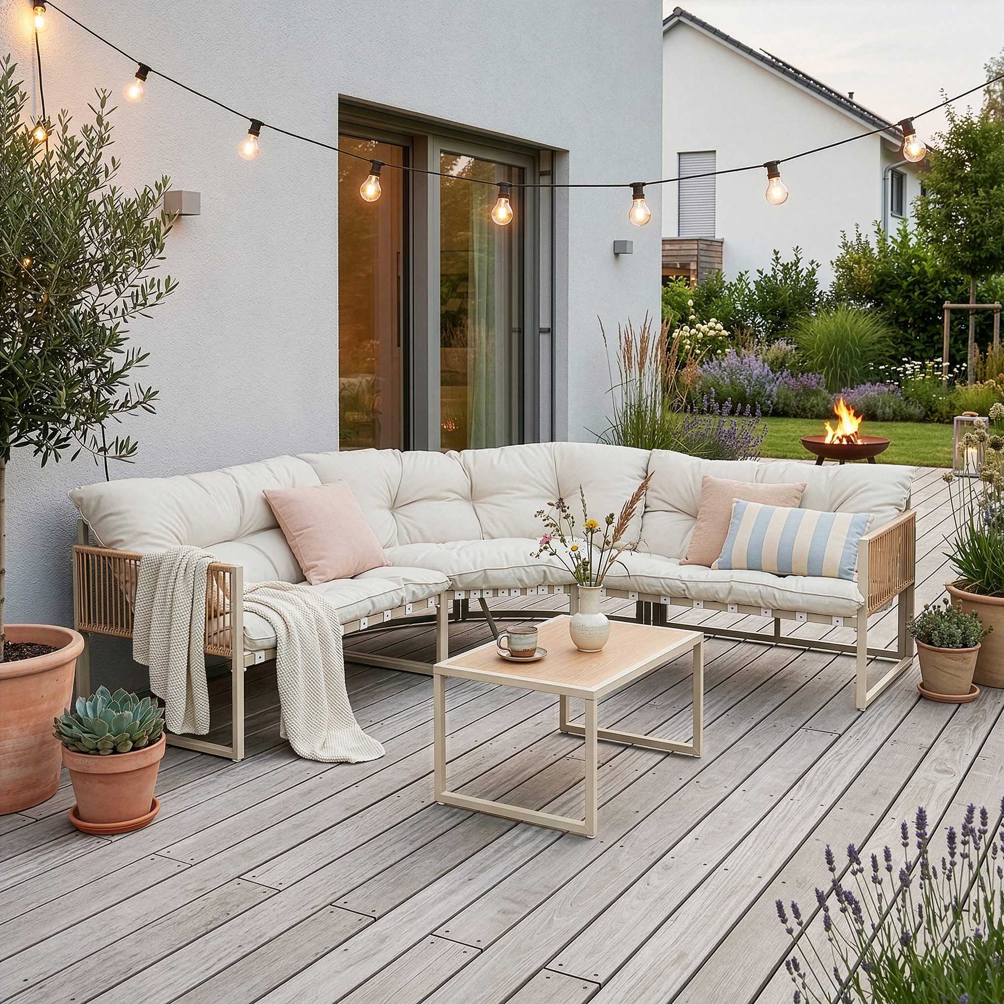 casa.pro Loungeset, (Set, 4-tlg), »Karg« Sofa mit Couchtisch Kissen Beige