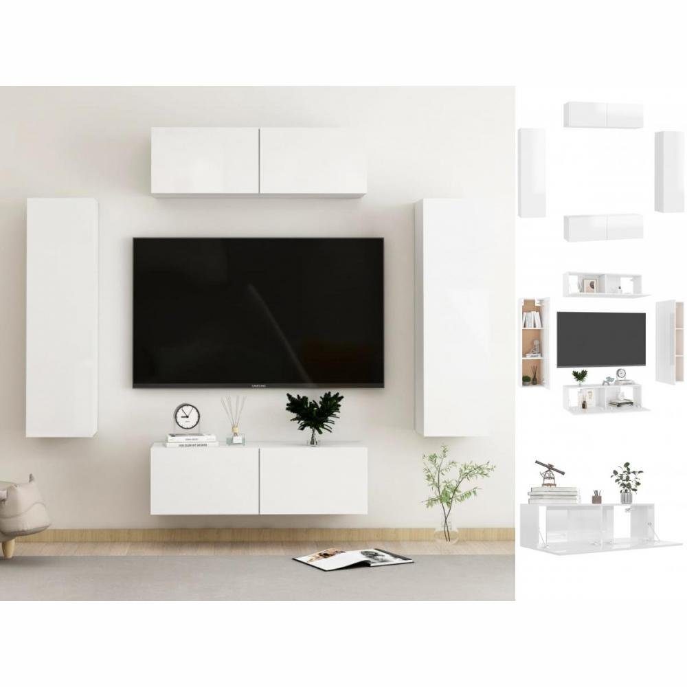 4-tlg Hochglanz-Weiß vidaXL Kleiderschrank TV-Schrank-Set Spanplatte