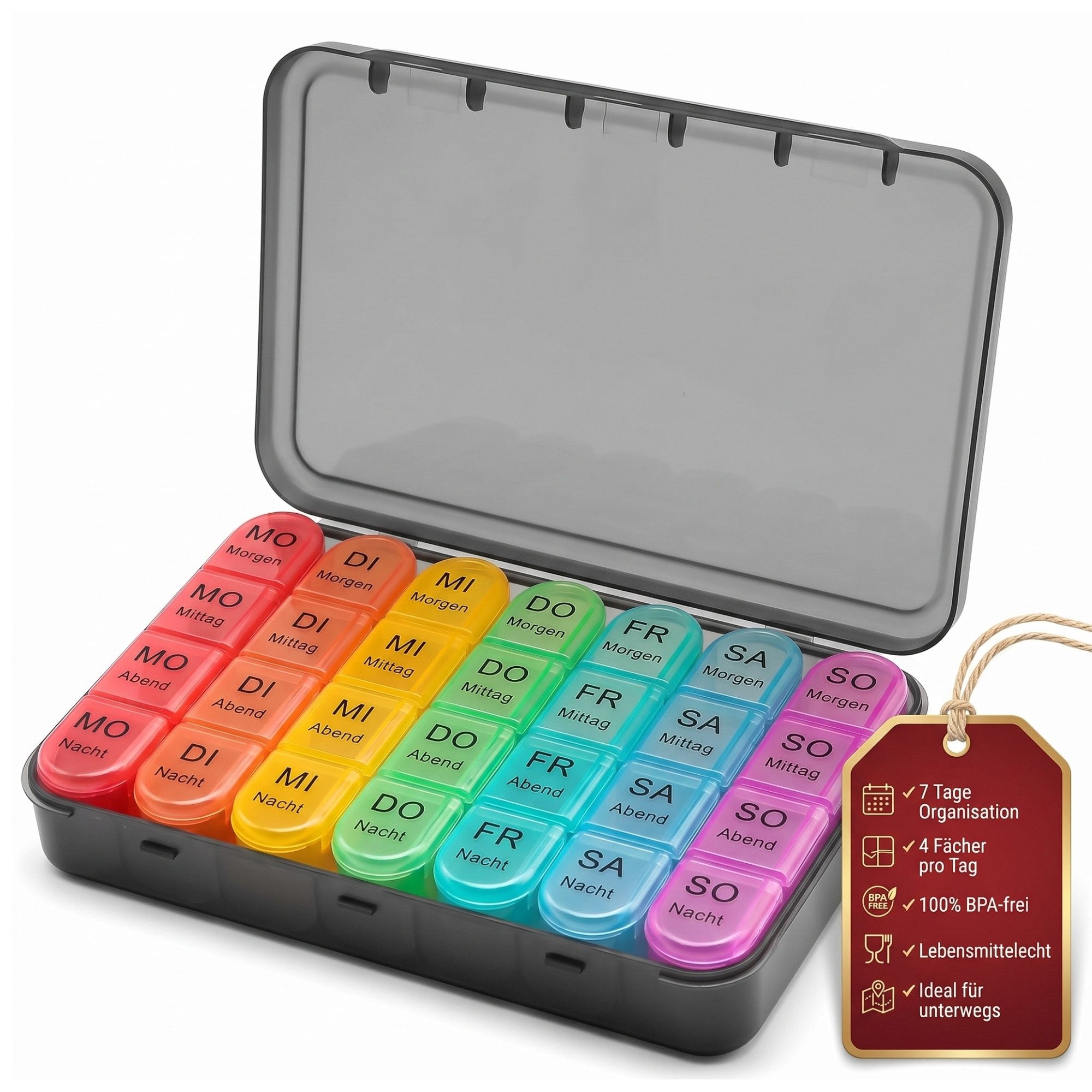 BigDean Pillendose Tablettenbox 7 Tage 4 Fächer pro Tag, Tragbar (1 St)
