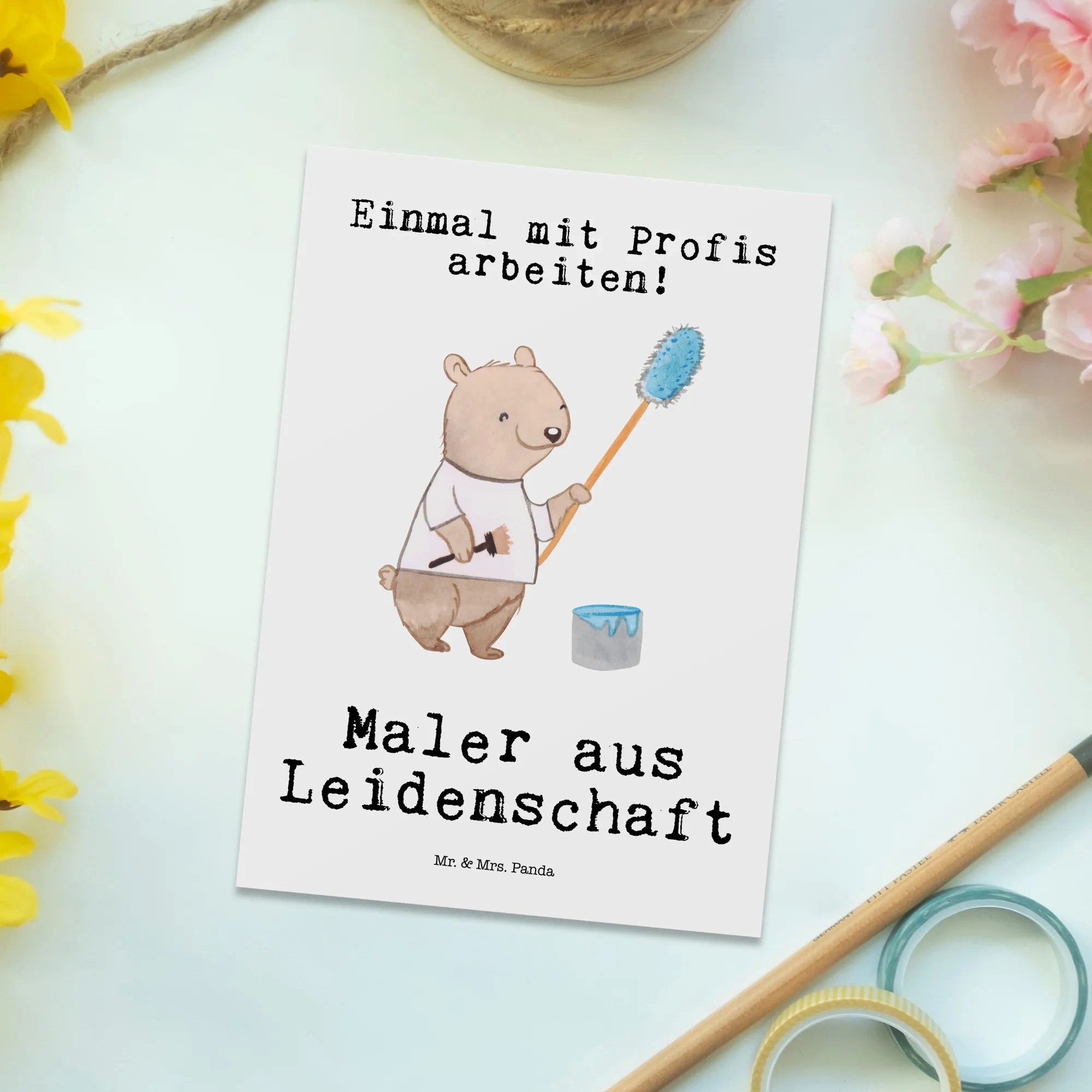 Thumbnail - Mr. & Mrs. Panda Postkarte Maler Leidenschaft - Weiß - Geschenk, Mitarbeiter, Gesellenprüfung, A, Liebevolles Design