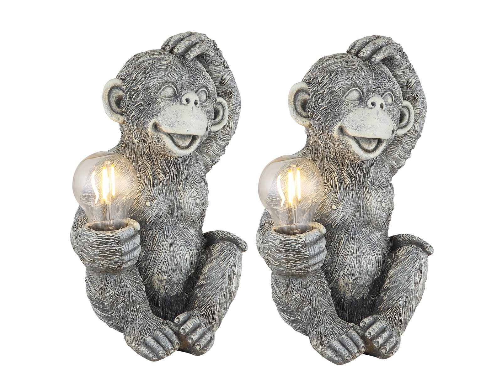 GLOBO LIGHTING LED Solarleuchte 2er Set Solarlampen Affe, Höhe 27,5cm, LED fest integriert, warmweiß, ausgefallene Solarbeleuchtung für Garten-tisch & Balkon Affenlampe