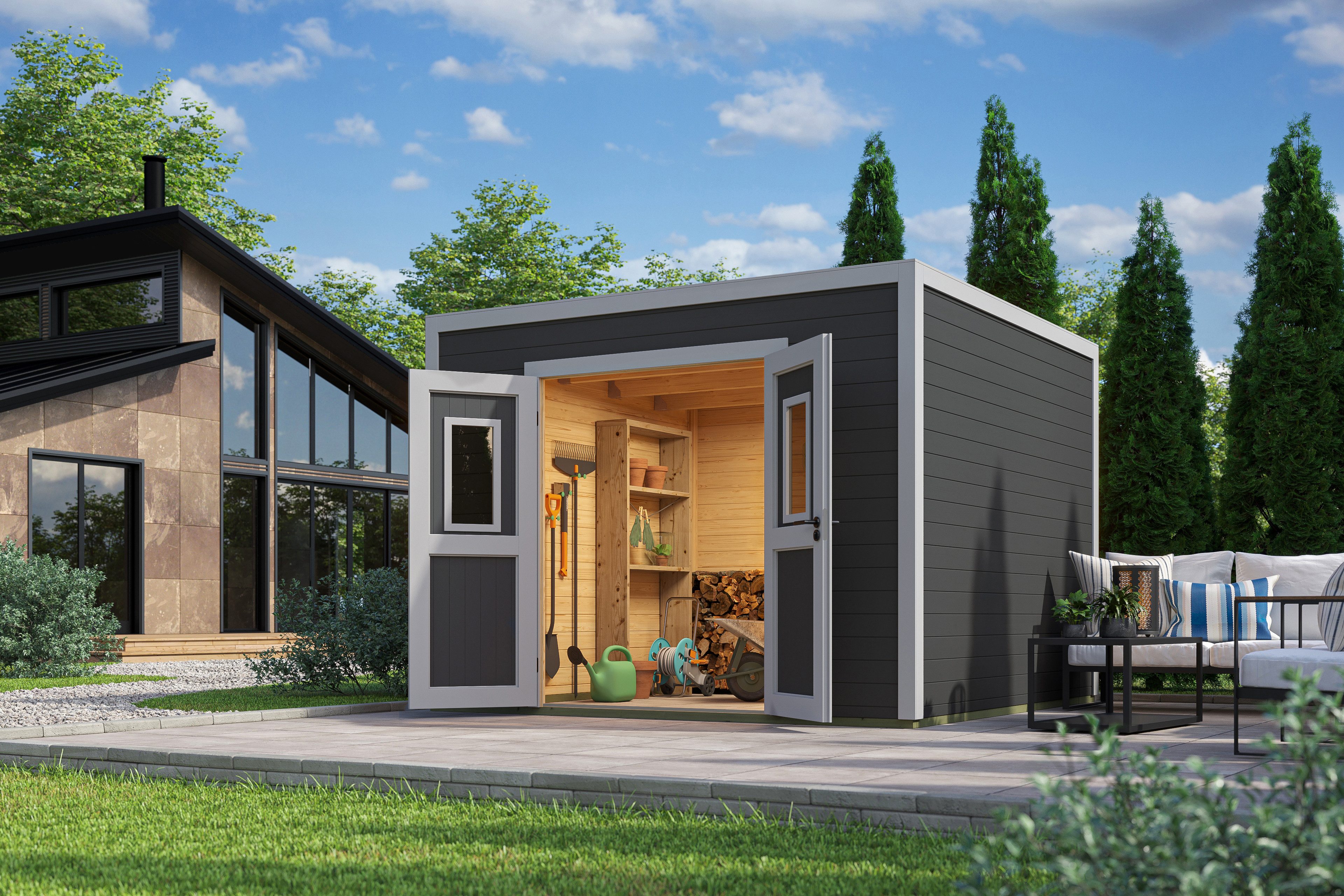 Nordic Holz Gartenhaus Felix 3, BxT: 300x304,6 cm, kleiner stilvoller Schuppen mit Flachdach