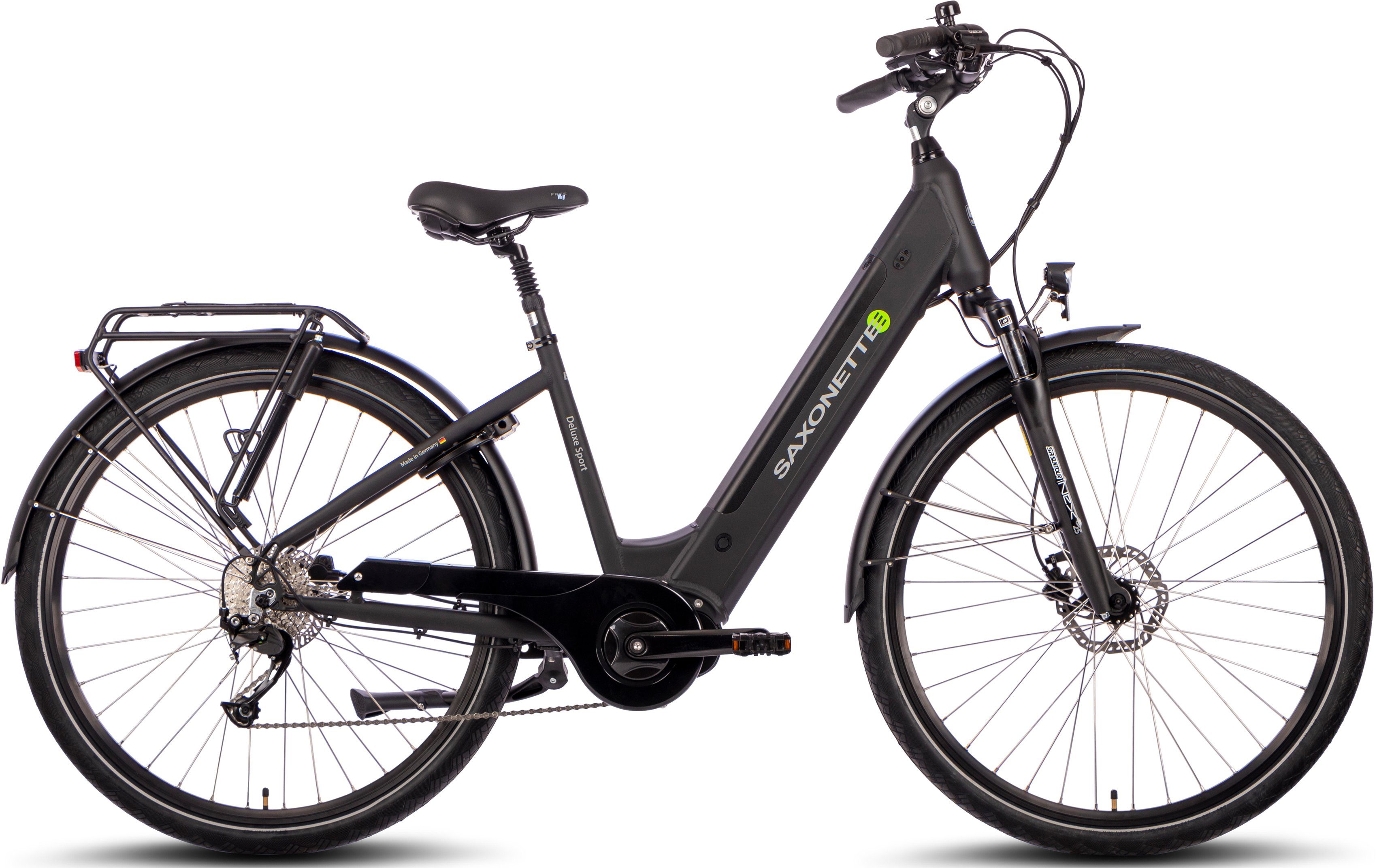 SAXONETTE E-Bike Deluxe Sport (Wave), 9 Gang Shimano Alivio Schaltwerk, Kettenschaltung, Mittelmotor, 418 Wh Akku