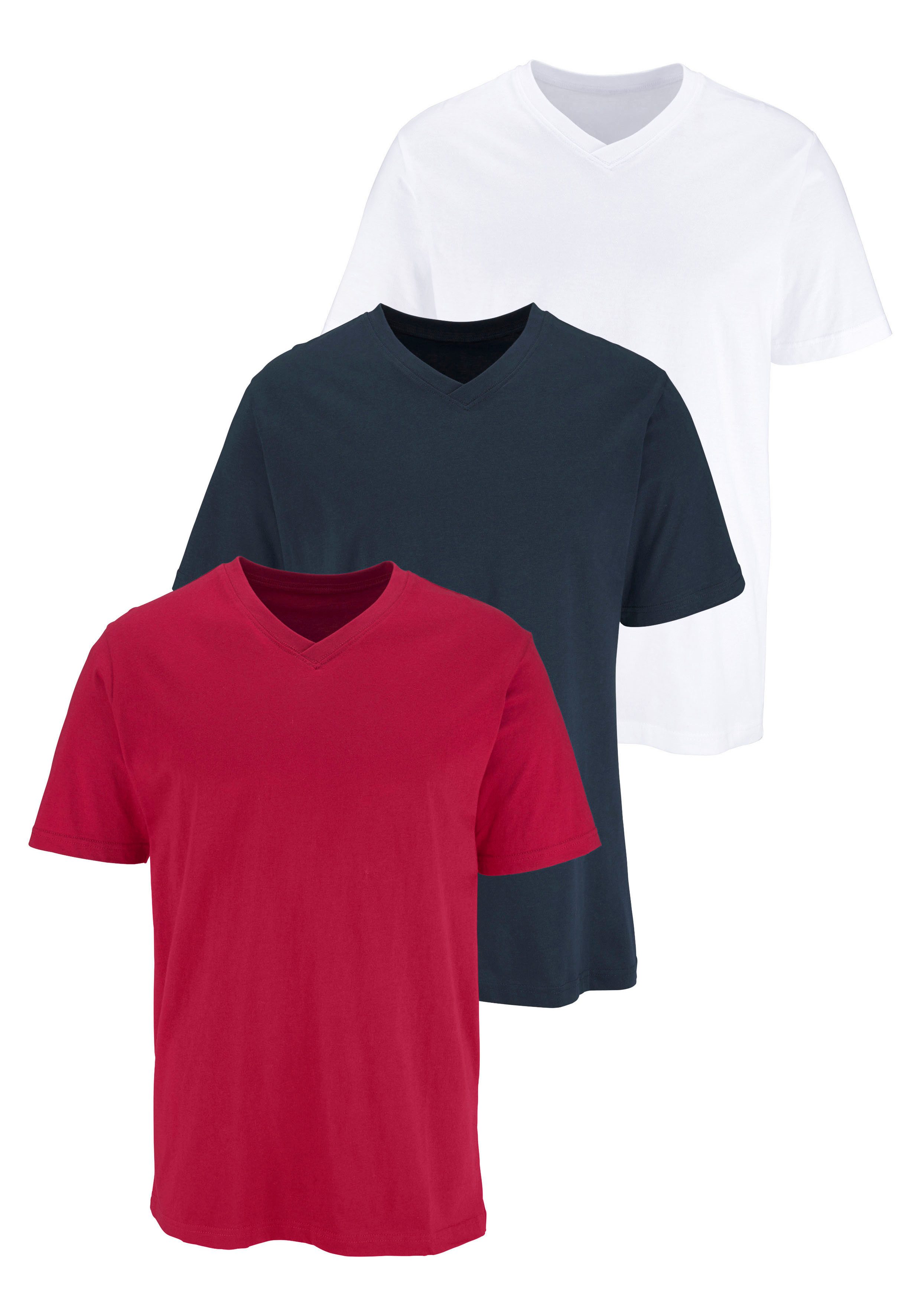 H.I.S T-Shirt mit V-Ausschnitt, V-neck, Unterziehshirt (3er-Pack) unifarben, V-neck, aus Baumwolle
