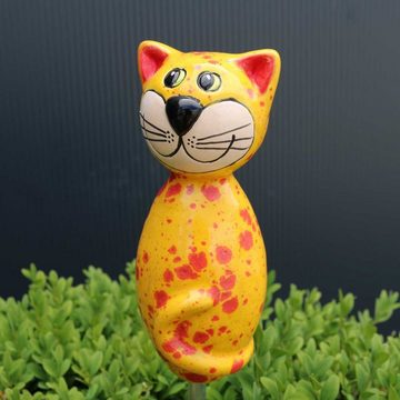 Tangoo Gartenfigur Tangoo Keramik-Katze MINI gelbe Effektglasur mit roten Sprenkeln, (Stück)