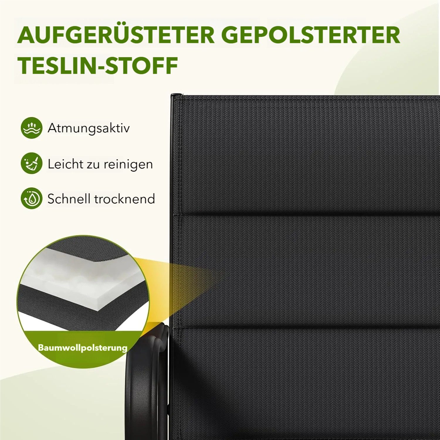TLGREEN Gartenstuhl hochlehner 2er Set,360° drehbar, Drehstühle Wetterfeste, (Gesteppte Rückenlehne & Sitzfläche, bis 150 kg belastbar, 2 St), Für Terrasse Gart – Bild 5 von 5