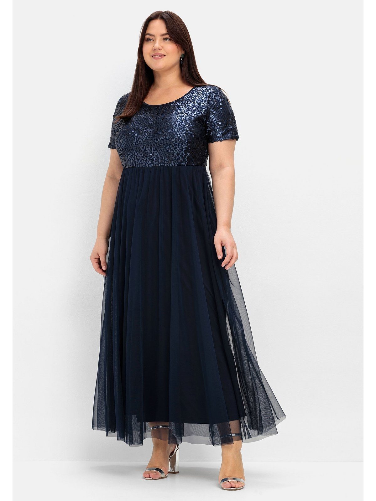 A-Linie Abendkleid Pailletten Sheego Größen Große mit marine in