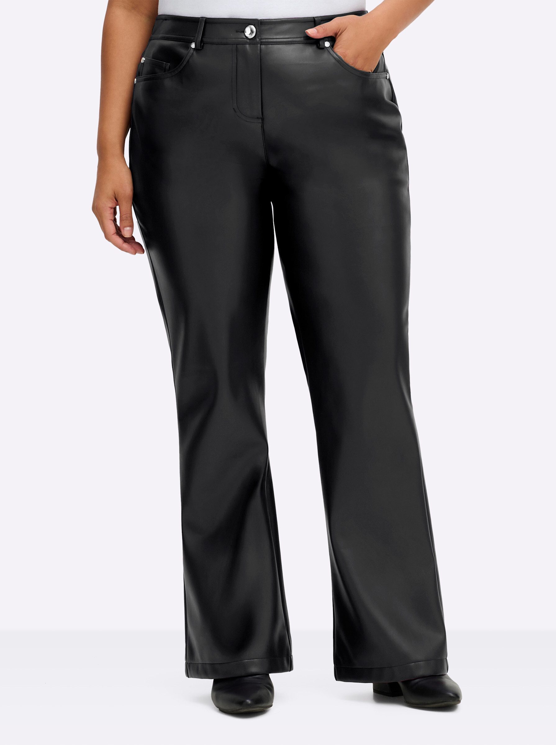 Sheego Jerseyhose Lederimitathose Innenbeinlänge ca. 80 günstig online kaufen