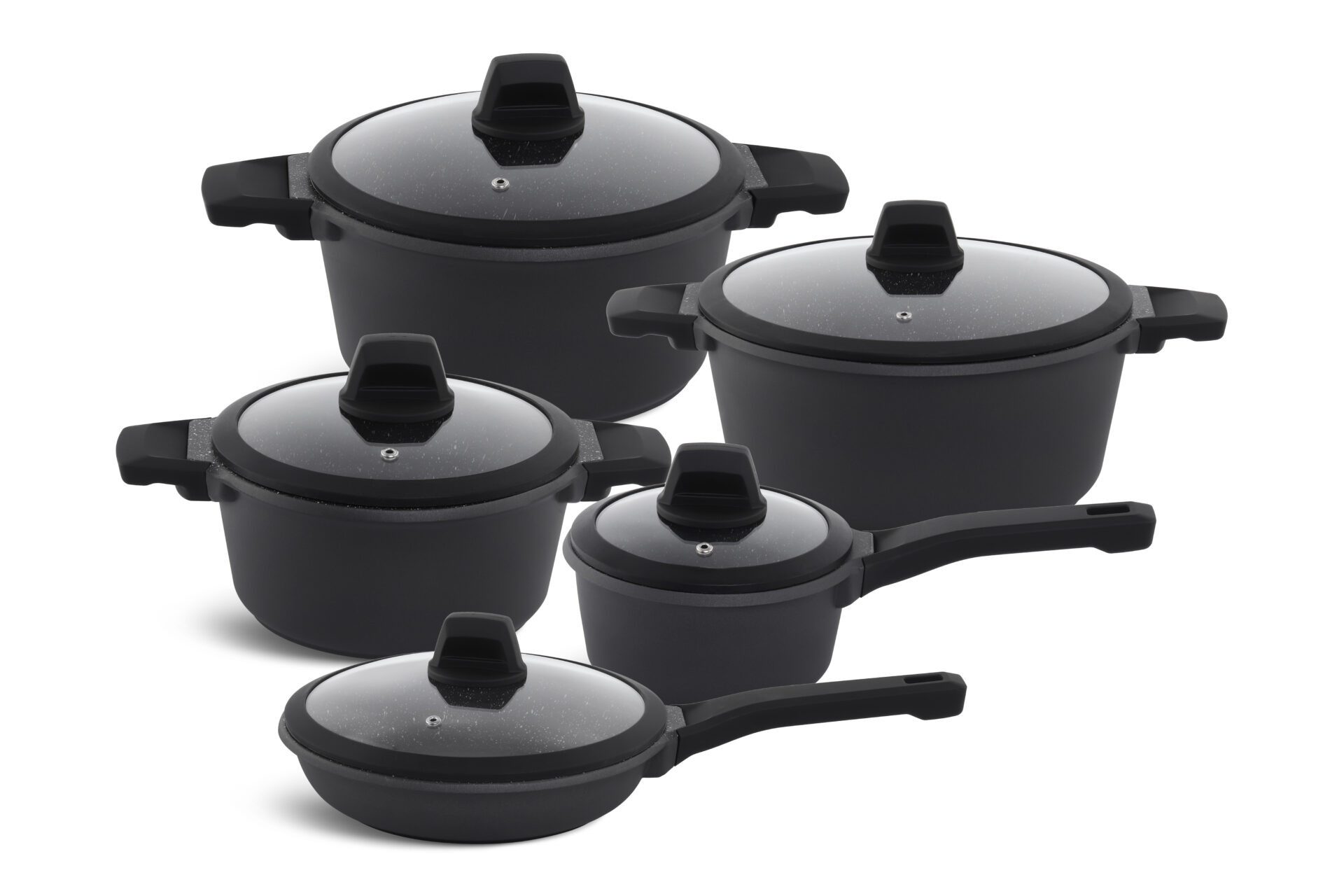 Edenberg Topf-Set Modernes Topfset, Schwarze Кастрюли, Pfanne, Kasserolle INDUKTION, Keramik, Aluminium (Investieren Sie in dieses elegante und vielseitige Topfset, das durch höchste Qualität, modernes Design und praktische Funktionen überzeugt – für ein Kocherlebnis, das Sie jeden Tag aufs Neue begeistert!, 10-tlg., Zeitloses Design des Наборы кастрюль. Eine ideale Geschenkidee)