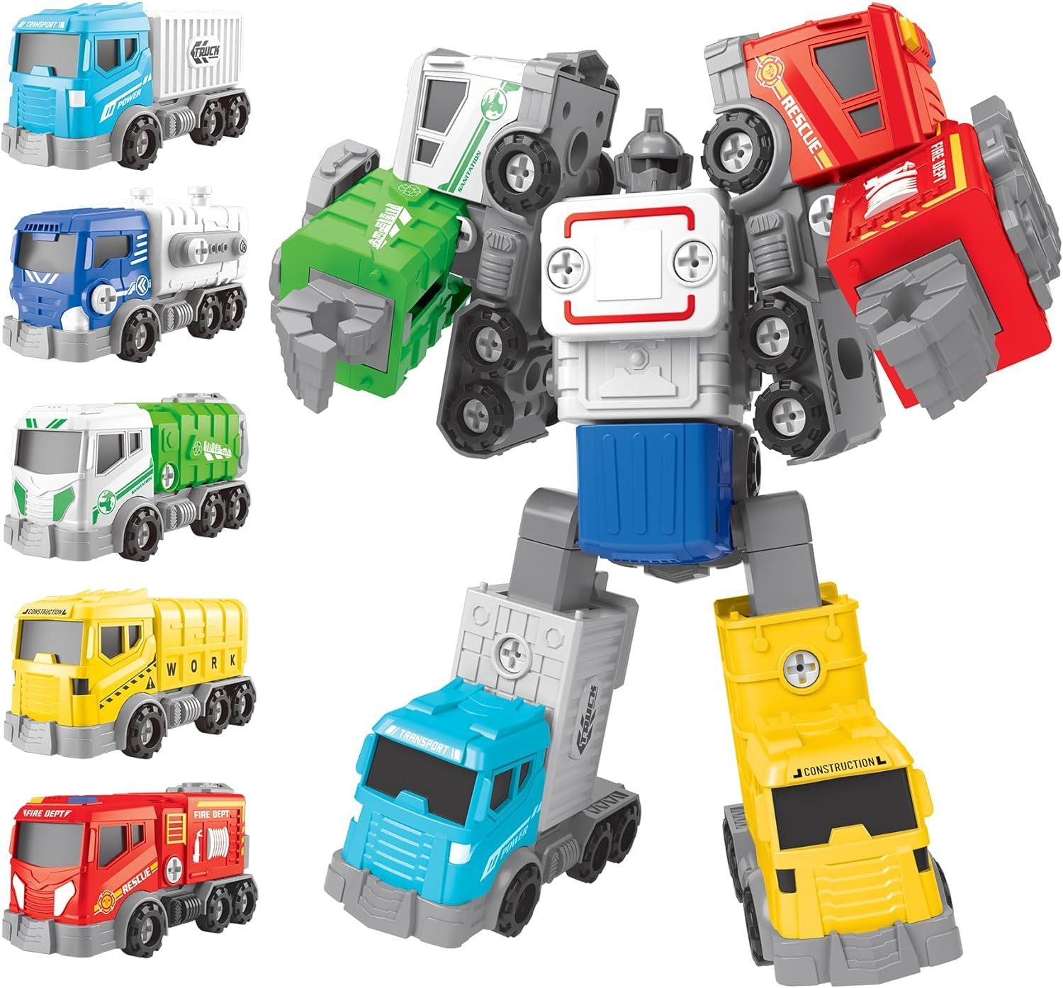 keystar Transformers 5-in-1 Transformationsfahrzeuge für Kinder, Konstruktionsspielsteine, (Bausatz für auseinandernehmbare Spielzeugautos, Lernspielzeug Geschenke für Kinder, 23,5cm hoher Roboterbaustein -, 5 St), Einfach zusammenzubauen für Kinder ab 6 Jahren