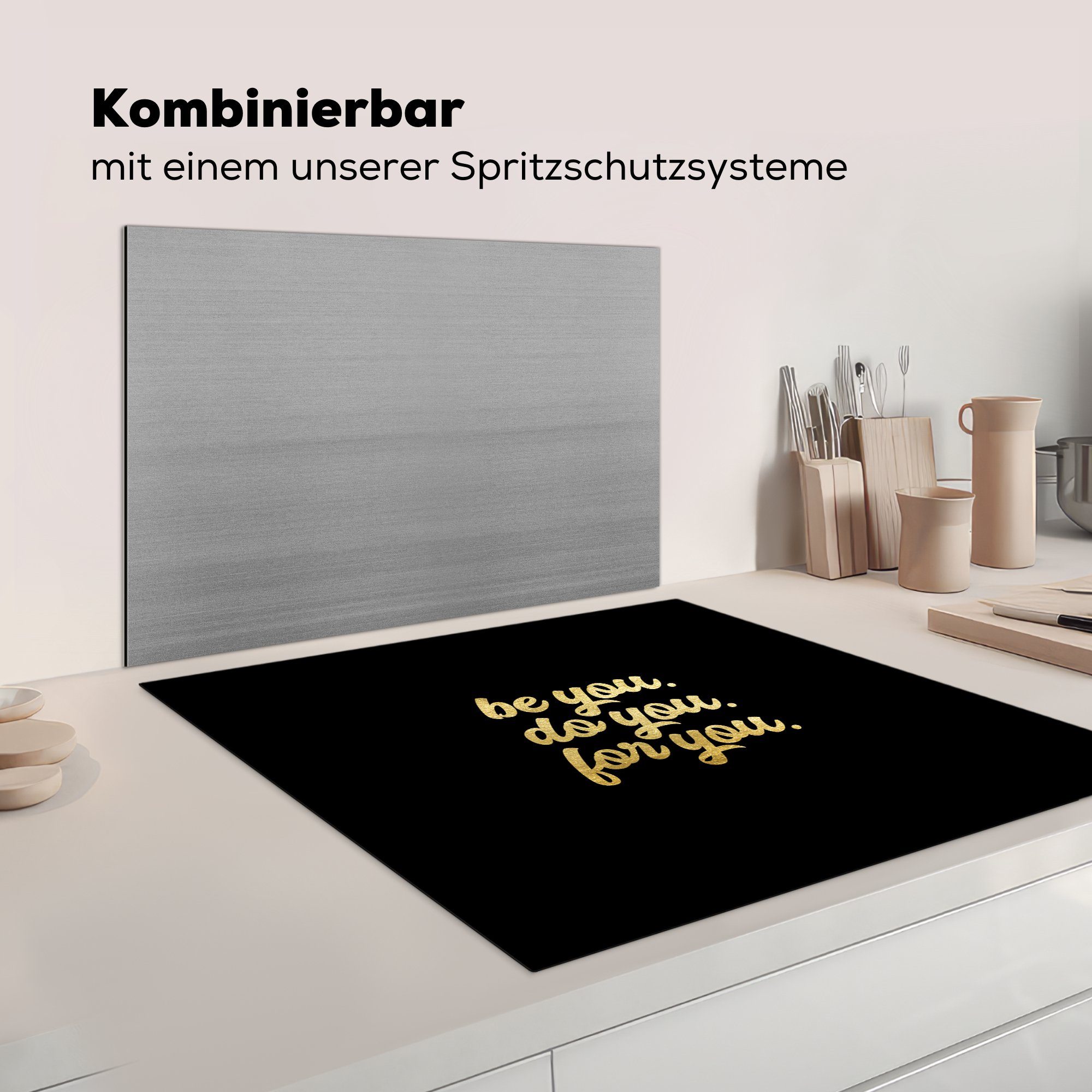 küche (1 MuchoWow für Schwarz - tlg), Gold Arbeitsplatte Zuversicht Ceranfeldabdeckung, Zitat, Vinyl, - cm, 78x78 - Herdblende-/Abdeckplatte