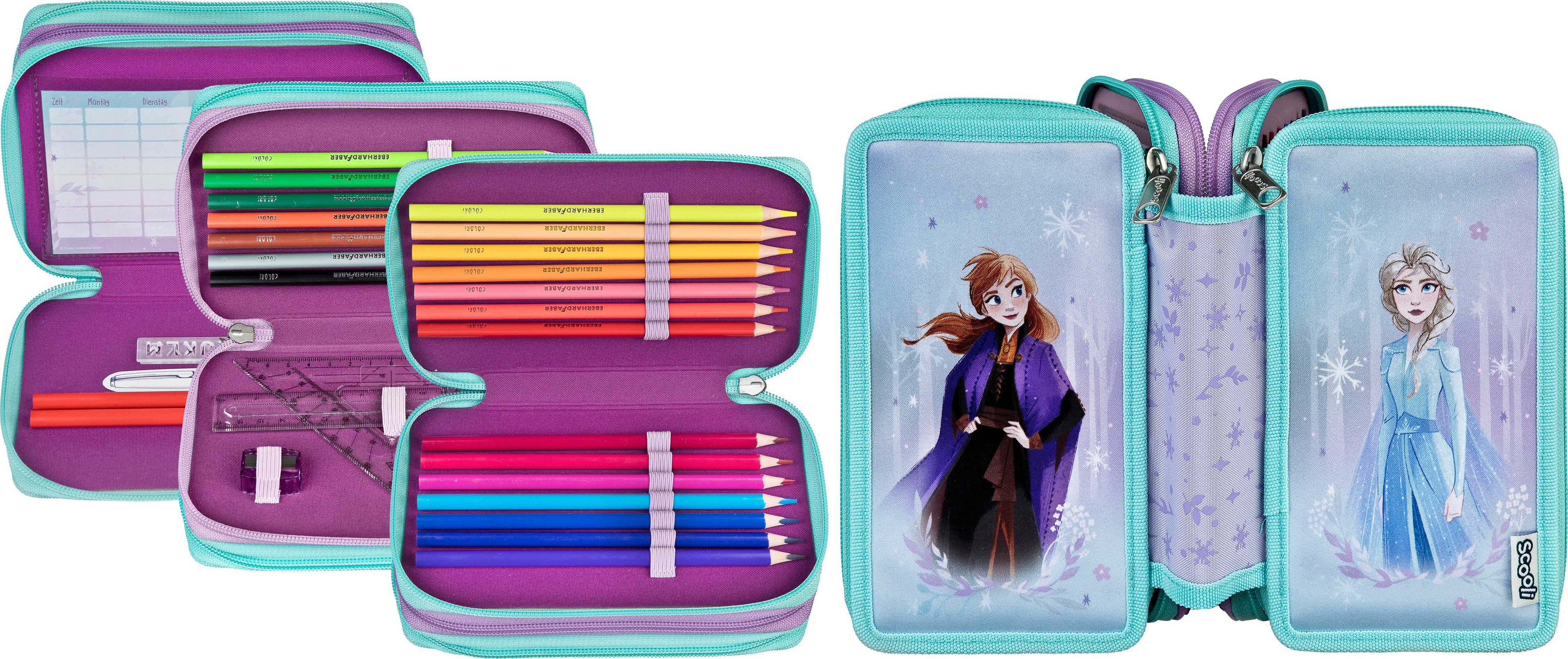 Giotto Super Crystal Federmäppchen 3-fach – Aquamarin, Wasserdicht, Mit Stiften & Zubehör