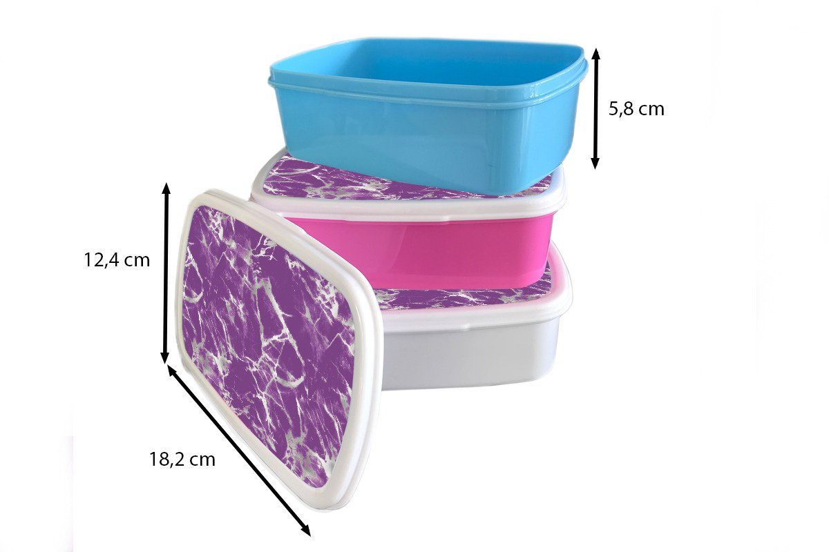 MuchoWow Lunchbox Violett - Weiß Kinder für und Jungs - Marmor Brotbox Kunststoff, Muster, (2-tlg), Brotdose, für Mädchen und Erwachsene, 