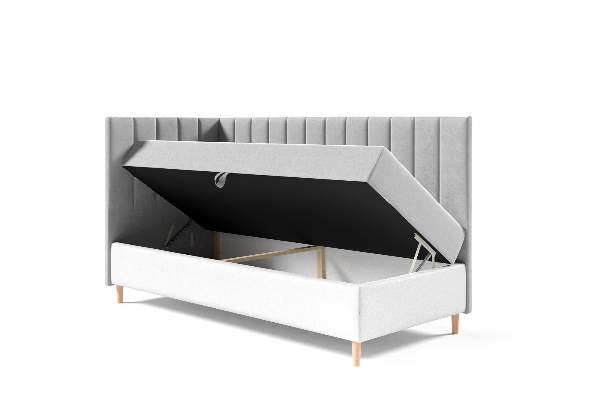 Fun Möbel Boxspringbett Weiß-Grau Topper, und Gästebett HELVI Boxspringbett Seitenteil (inkl. wählbar), Bettkasten Bettkastenseite frei Nr.3 Kopf- und Kinderbett