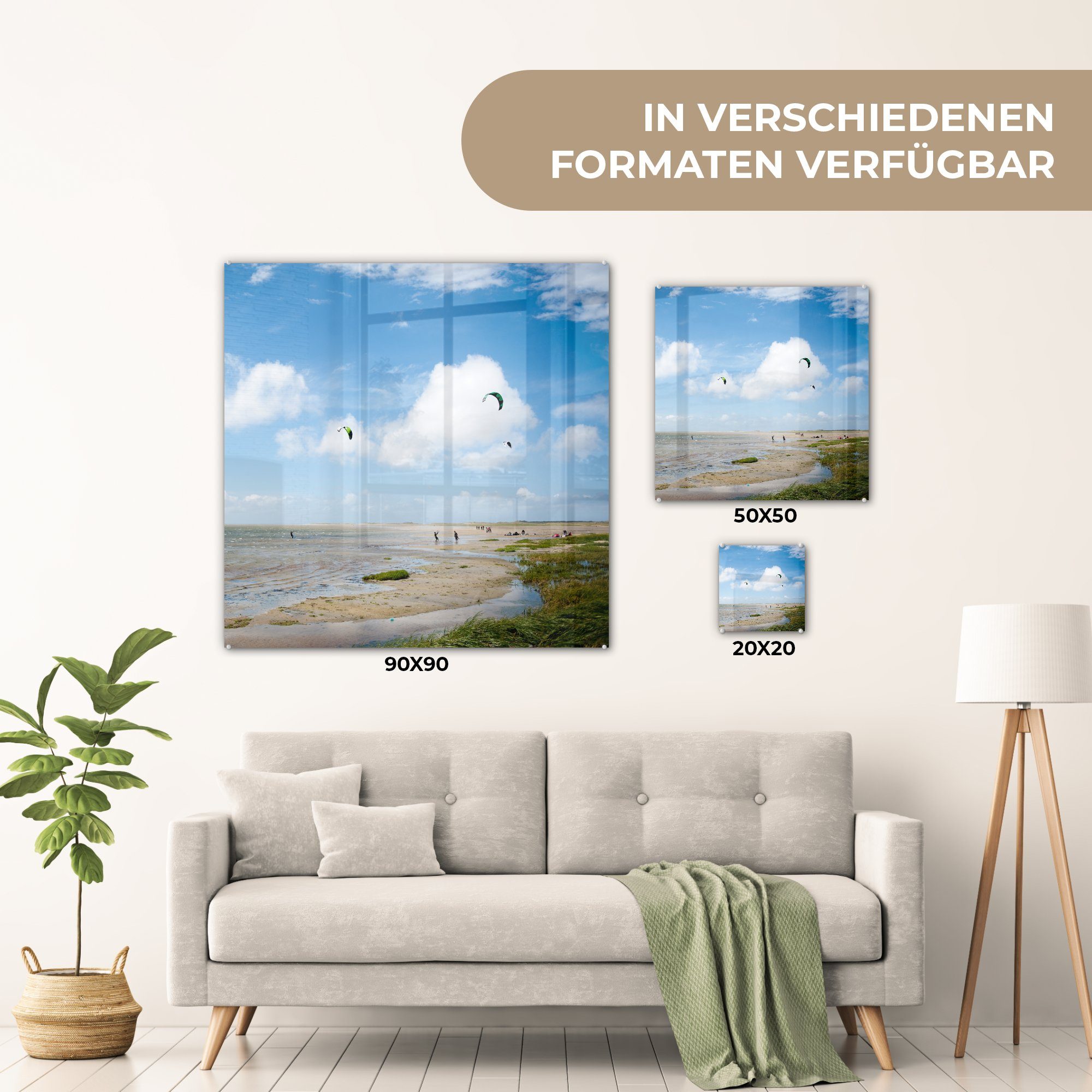 auf St), Bilder Wanddekoration Glasbilder Wandbild auf Acrylglasbild MuchoWow Kitesurfen Foto - - - beim (1 auf Glas Terschelling, Glas Menschen