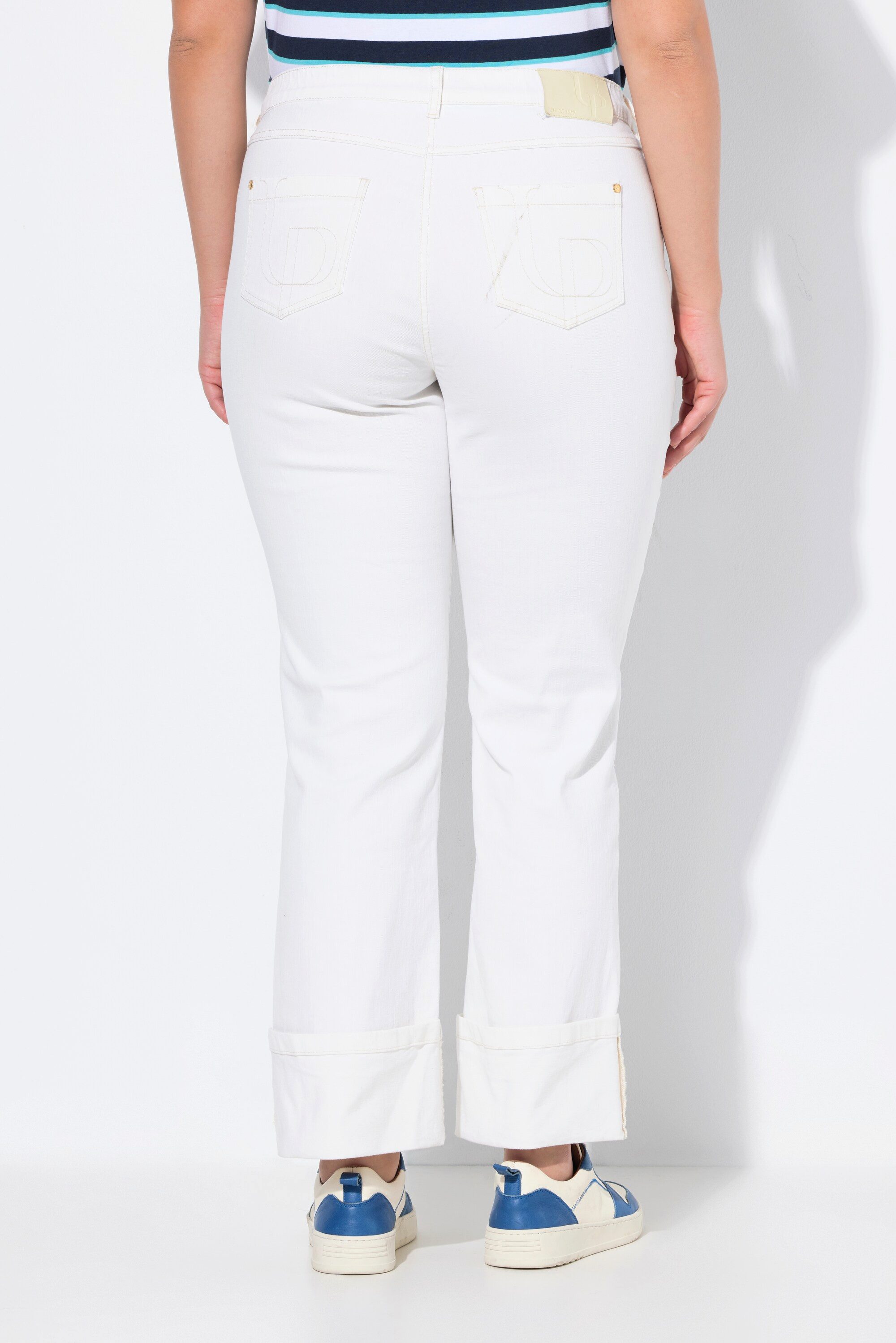 Ulla Popken 5-Pocket-Jeans Jeans Mary weites Bein Saumumschlag Komfortbund