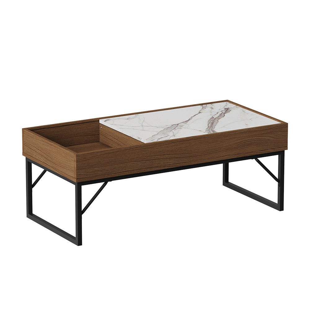 Vicco Couchtisch Lunero, Nussbaum/Marmor, 105 x 50 cm (1-St)