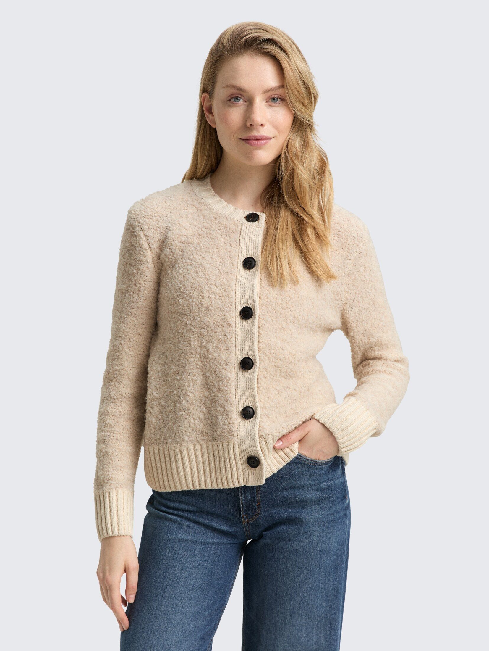 TOM TAILOR Cardigan Bouclé Cardigan mit Wollanteil Bouclé Cardigan mit Wollanteil