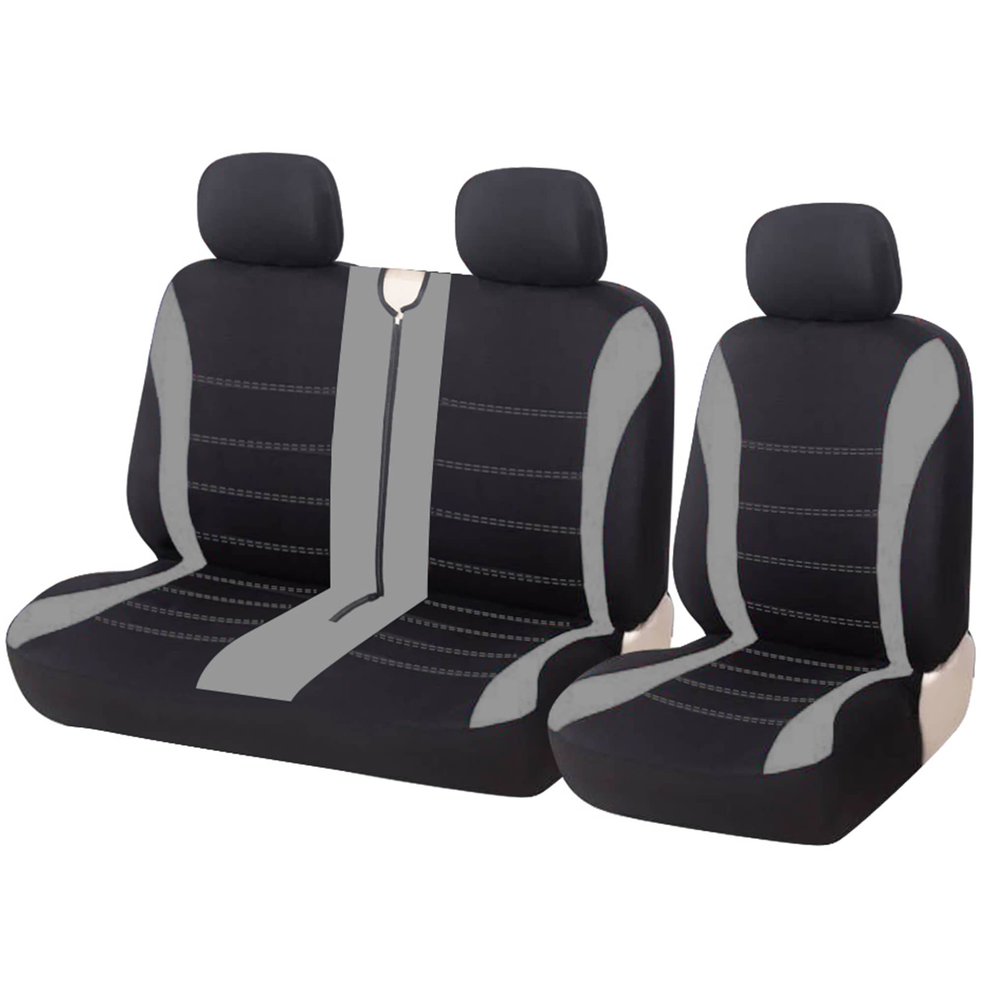 BREMER SITZBEZÜGE Autositzbezug Universal für Bus Transporter 1+2 inkl Doppelsitzbank (1+2 G), Set, Schonbezüge Чехлы на сиденья Fahrer und Beifahrer, in Schwarz/Grau