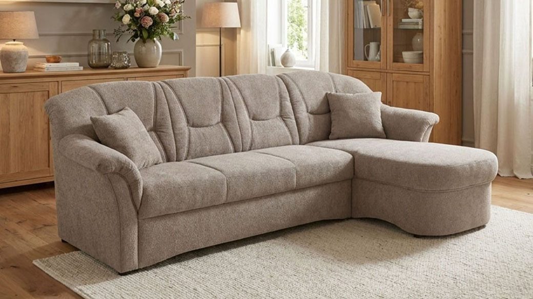 OTTO home Ecksofa Langelland 232 x 146 cm, auch mit Schlaffunktion, mittelfester Sitz, L-Form, mit Federkern, pflegeleichter, weicher …