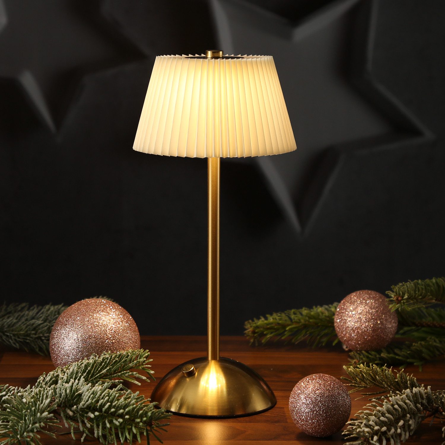 MARELIDA Tischleuchte LED Tischlampe mit Schirm wiederaufladbar dimmbar 3 Lichtfarben 30,5cm, LED Classic, warmweiß (2100K bis 3000K)