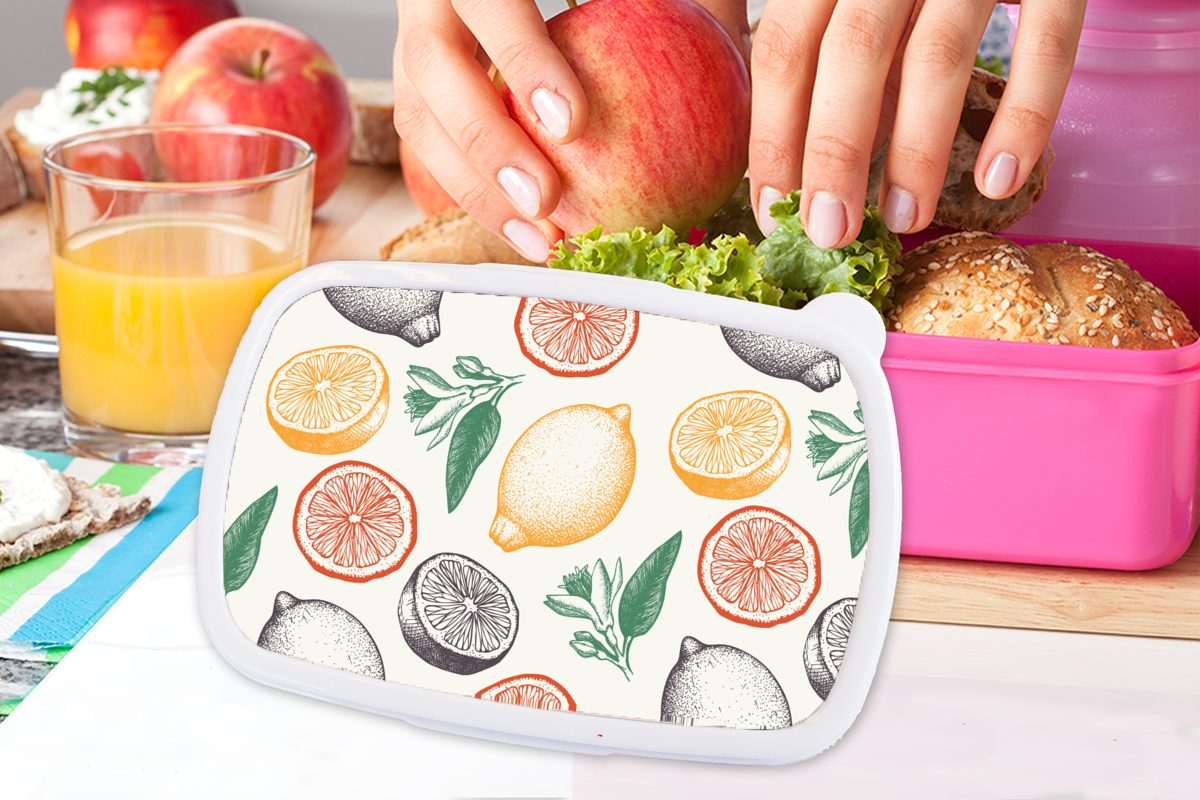 (2-tlg), Obst Erwachsene, Brotdose Kunststoff, Vintage - Muster, MuchoWow Snackbox, Küche für - Mädchen, Kinder, Kunststoff - rosa Brotbox Lunchbox