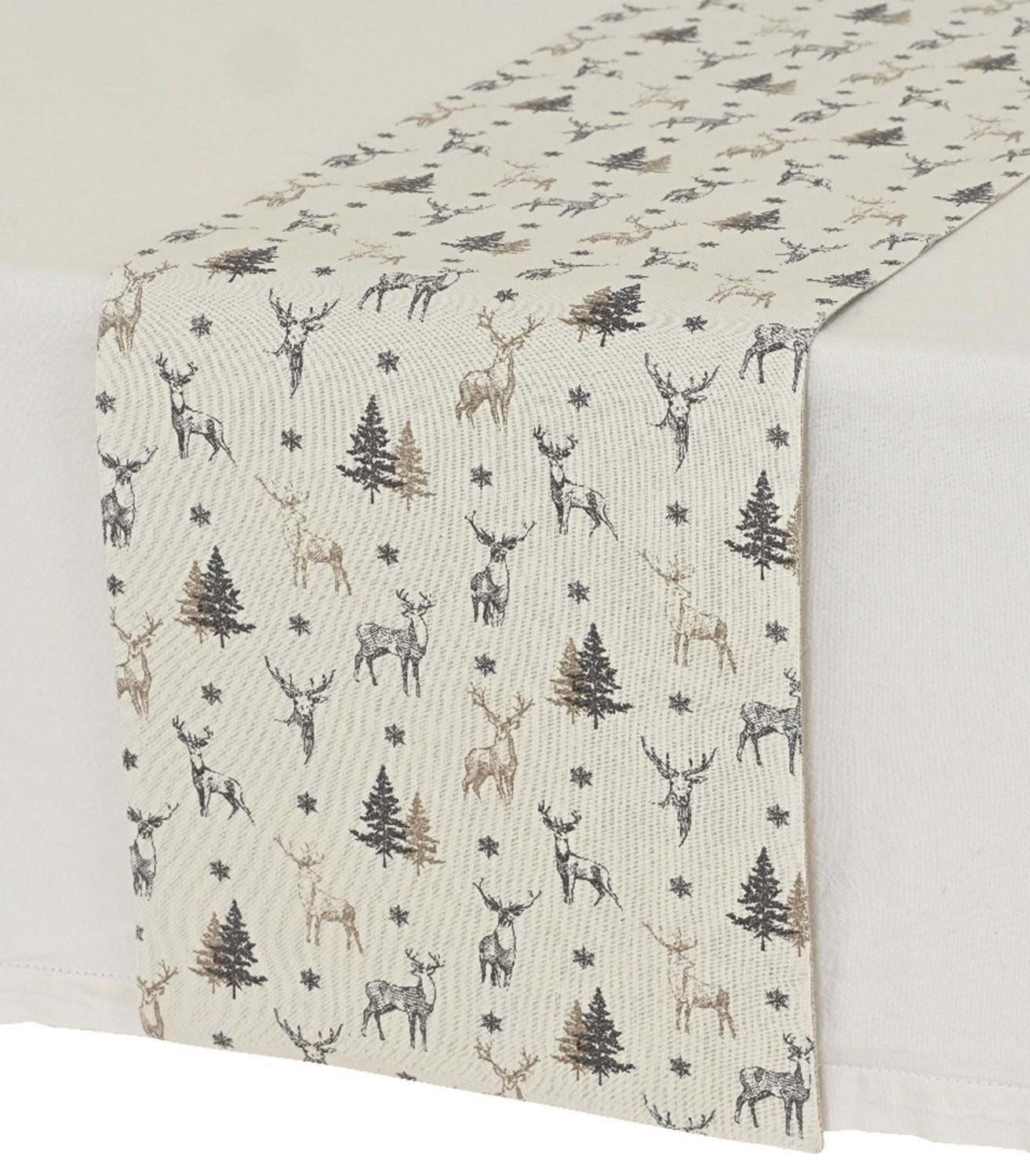 Kaemingk Tischläufer CHRISTY, B 30 cm, L 150 cm, Sandfarben, Grün, (1-tlg), günstig online kaufen