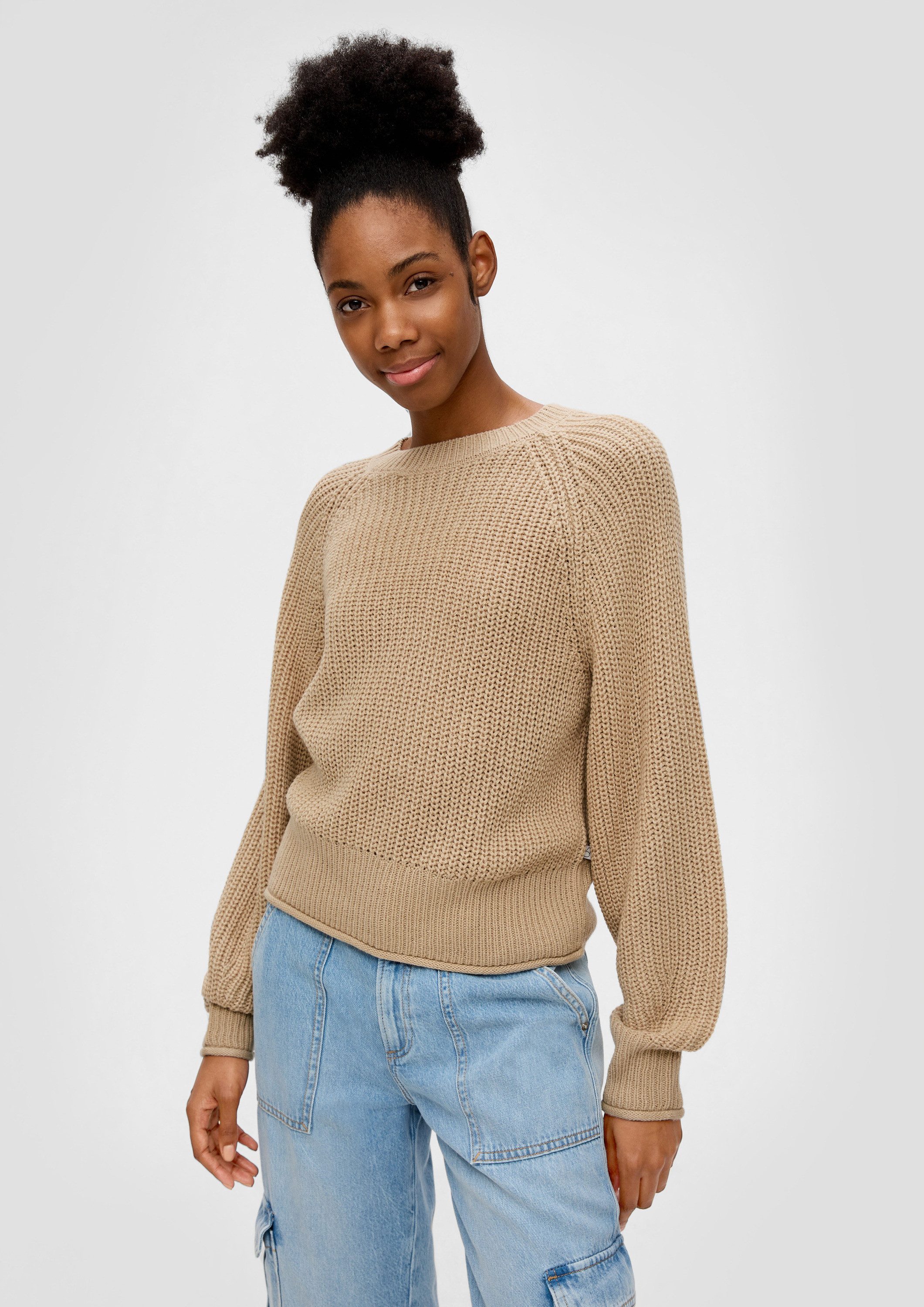 QS Longpullover Strickpullover Strickpullover mit Ripp-Elementen günstig online kaufen