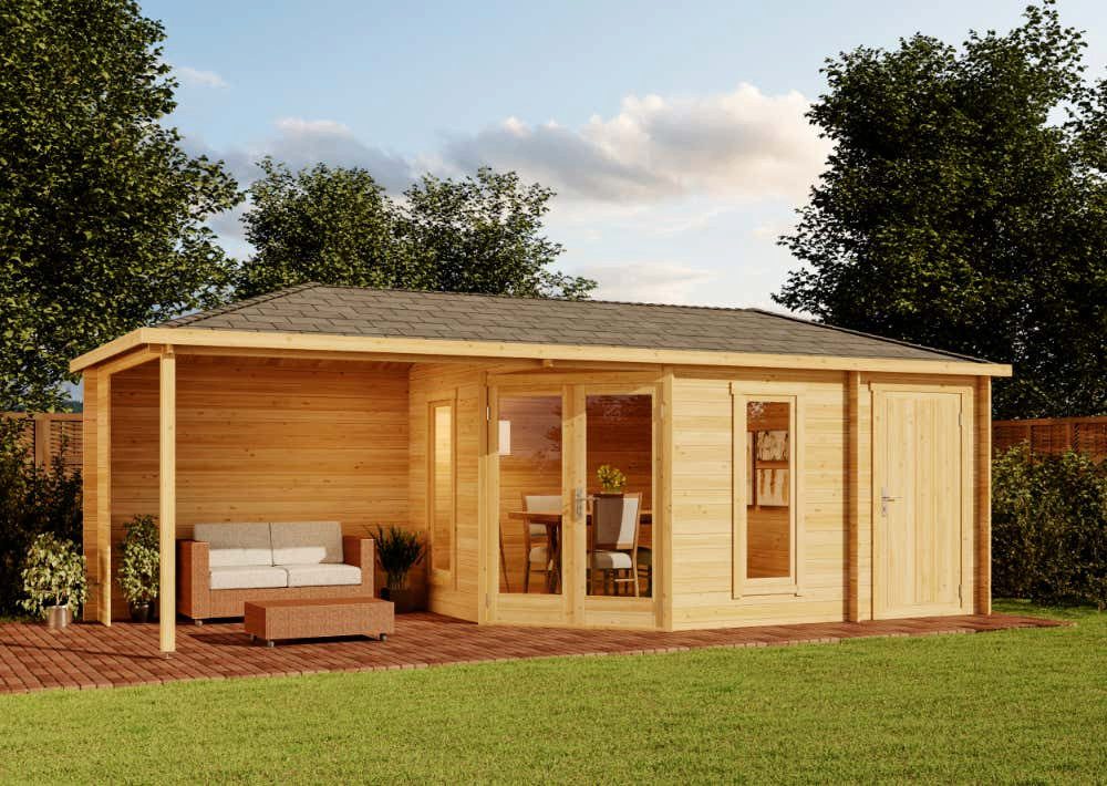 Alpholz 5-Eck Gartenhaus Liwa mit Anbau 40mm Imprägniert (Pinie) 714 cm x 3 günstig online kaufen