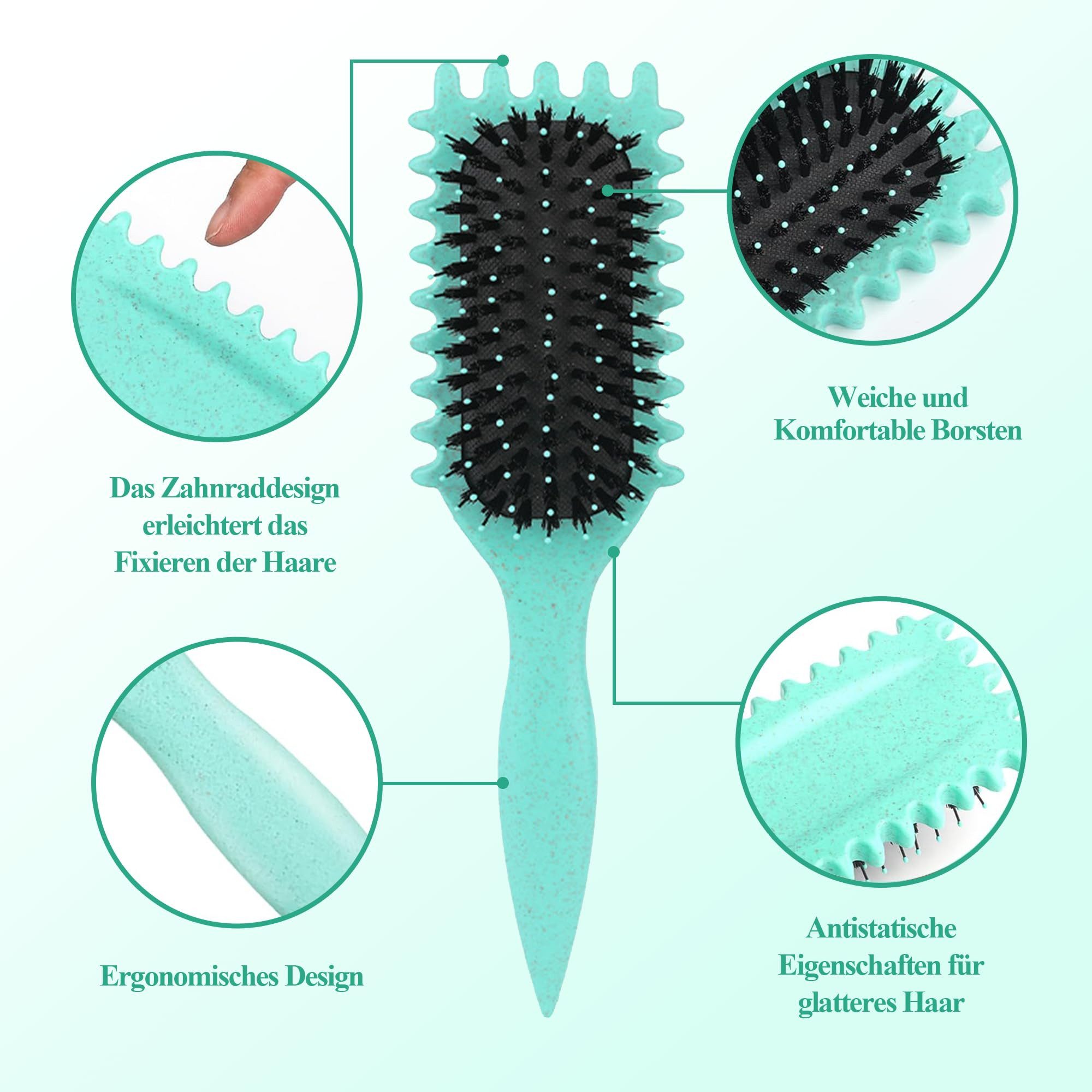 Forrlite Haarbürsten-Set Curl Hair Brush, Lockenbürste,Curl Define Styling Brush, Curl Define Stylingbürste,Wildschweinborsten Haarbürste,Haarbürste zum Entwirren für Frauen