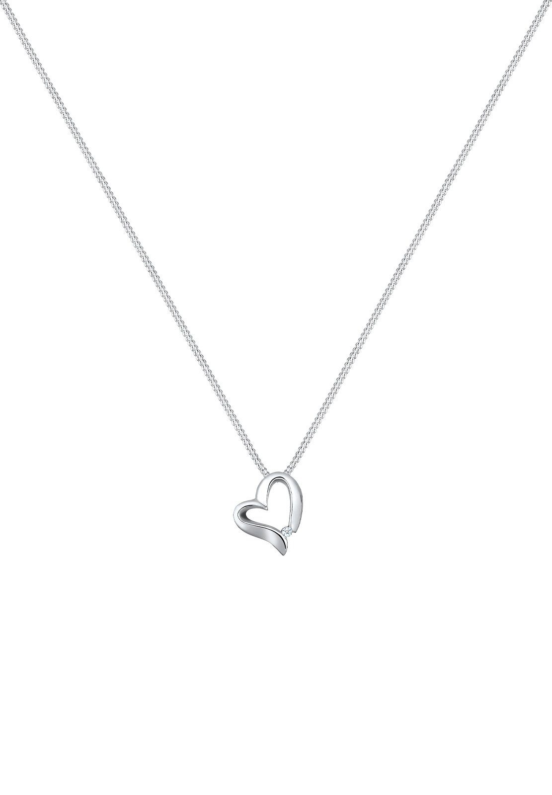 Elli DIAMONDS Anhänger mit Kette Weiß Herz Silber, Herz 925 ct) Romantisch Diamant (0.015