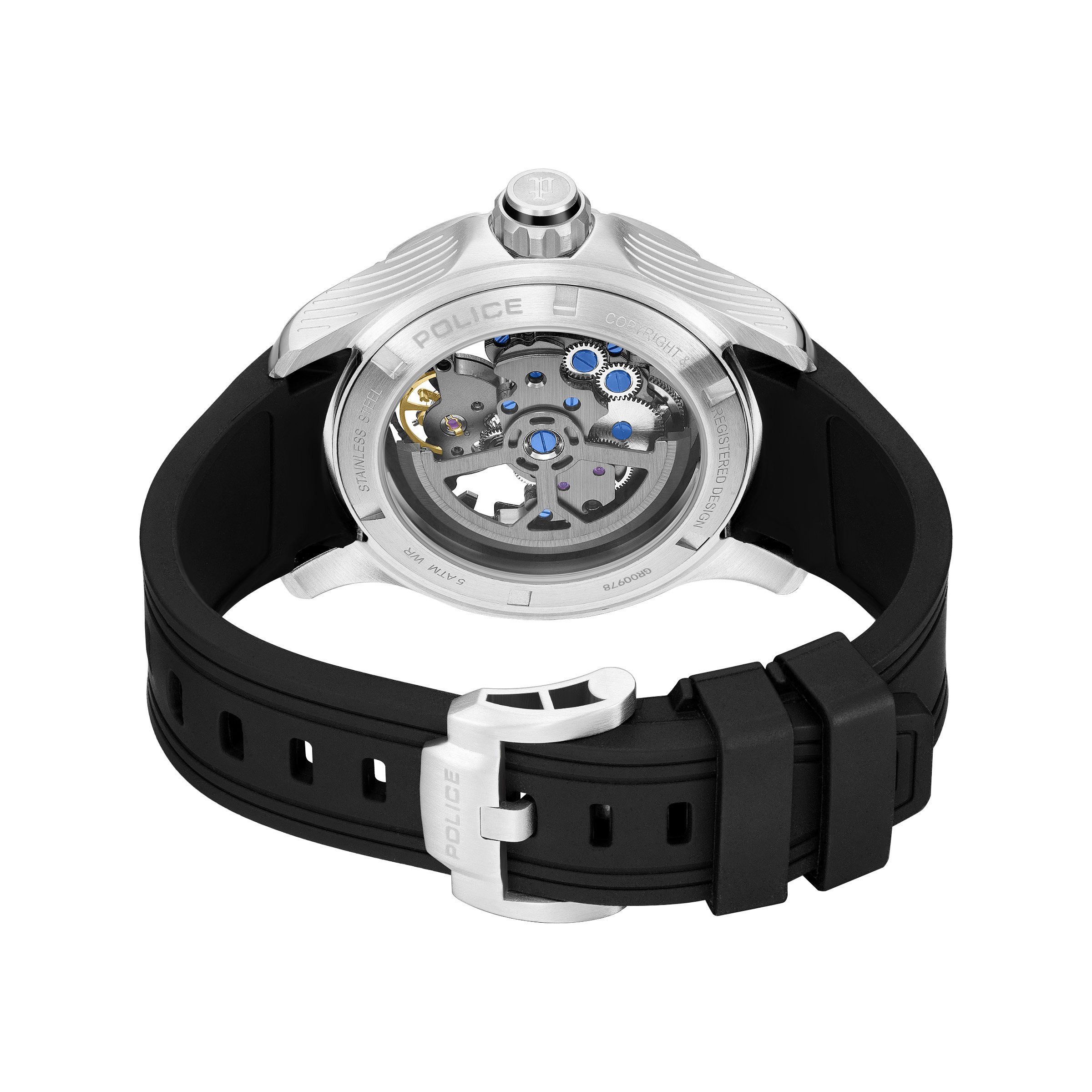 Police Automatikuhr Spirit PEWGR0097801, Armbanduhr, Herrenuhr, Mechanische Uhr, Silikonarmband, analog