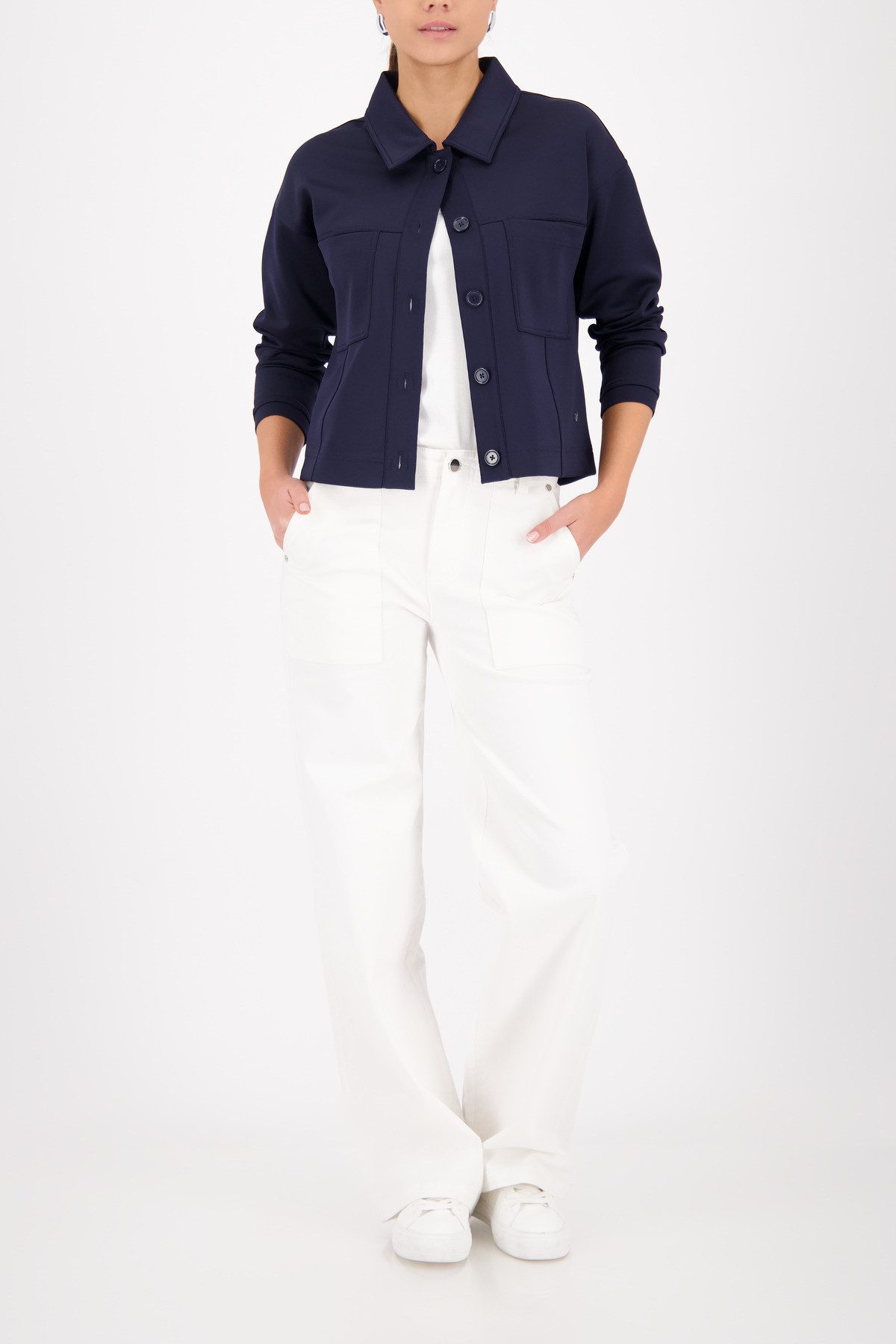 Monari Sweatjacke Hemdkragen, große Brusttaschen, elastische Qualität