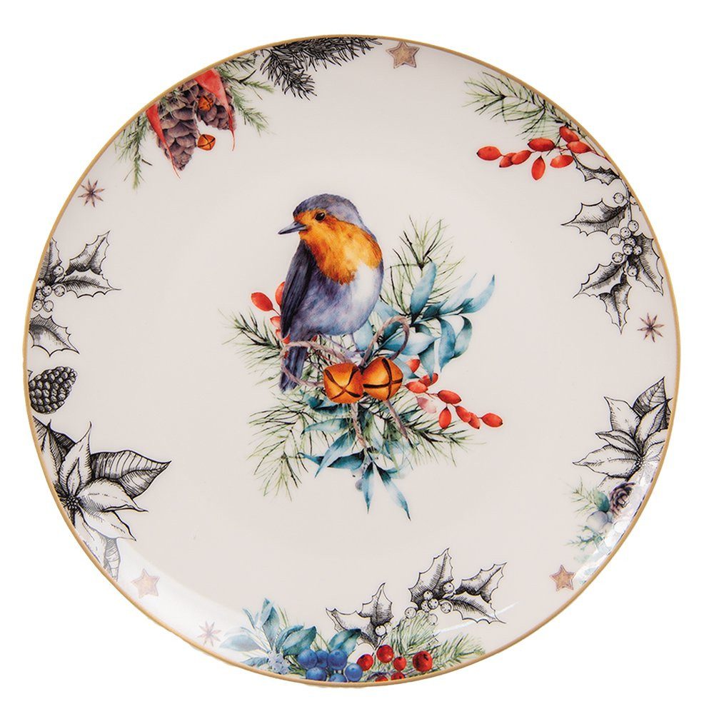 Clayre & Eef Frühstücksteller Frühstücksteller Ø 21 cm Weiß Porzellan Vogelmotiv – Clayre & Eef
