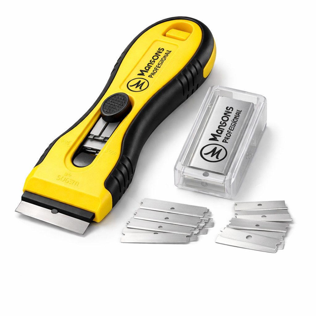 Mansons Glasschaber Pro mit automatischem Klingenwechsel & 16 Klingen 16 Ersatzklingen
