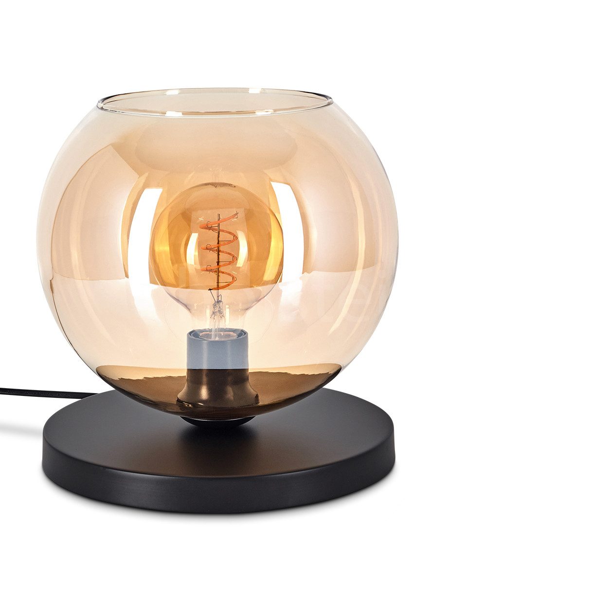 Tischleuchte Tischlampe aus Metall/Glas in Schwarz/Bernsteinfarben